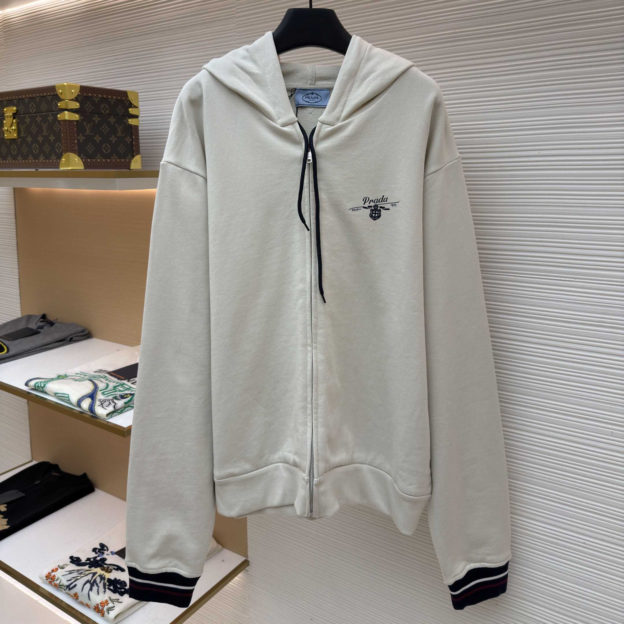 Prada   Cotton Fleece Zipper Hoodie - FashionPlug