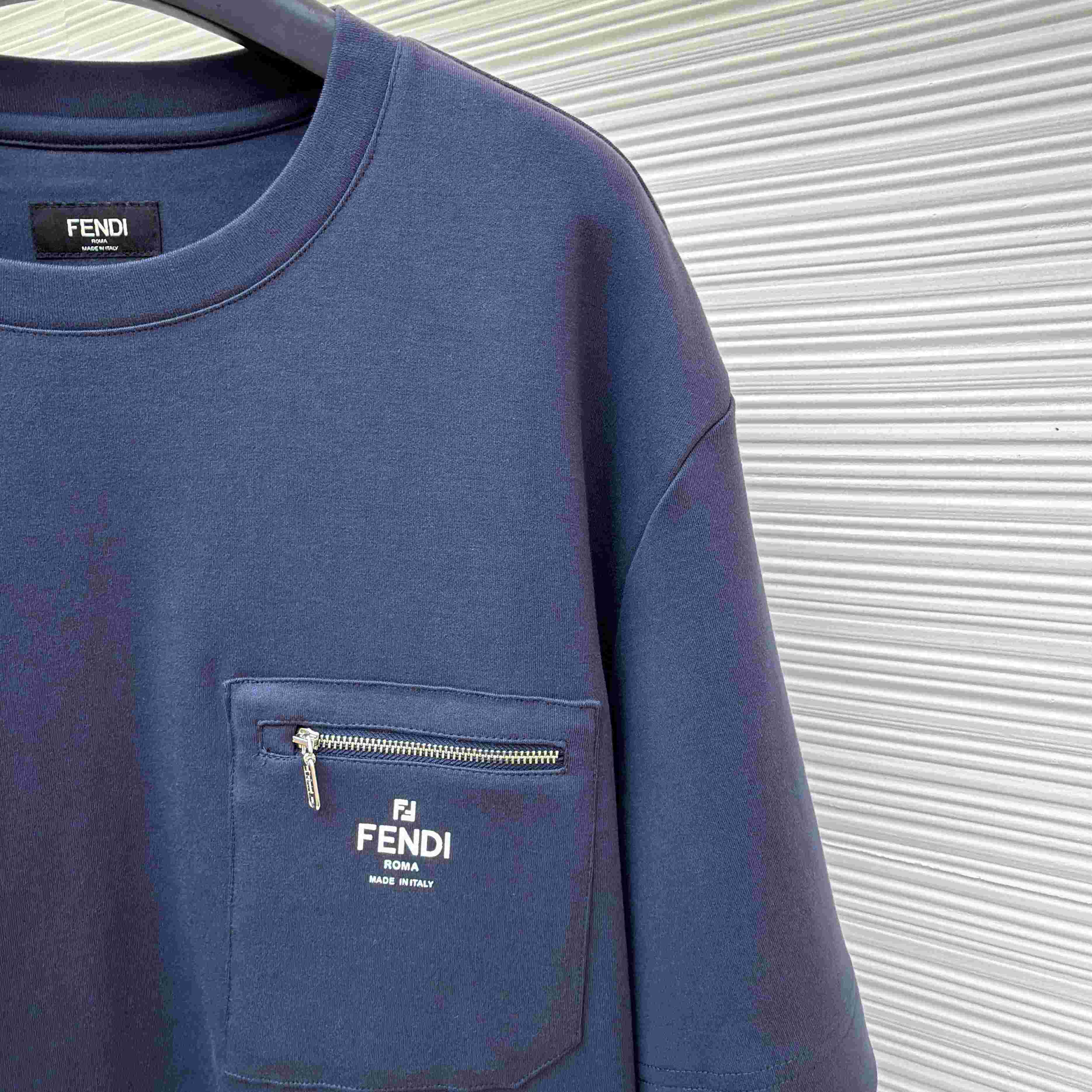 Fendi Navy Blue Cotton T-shirt - FashionPlug