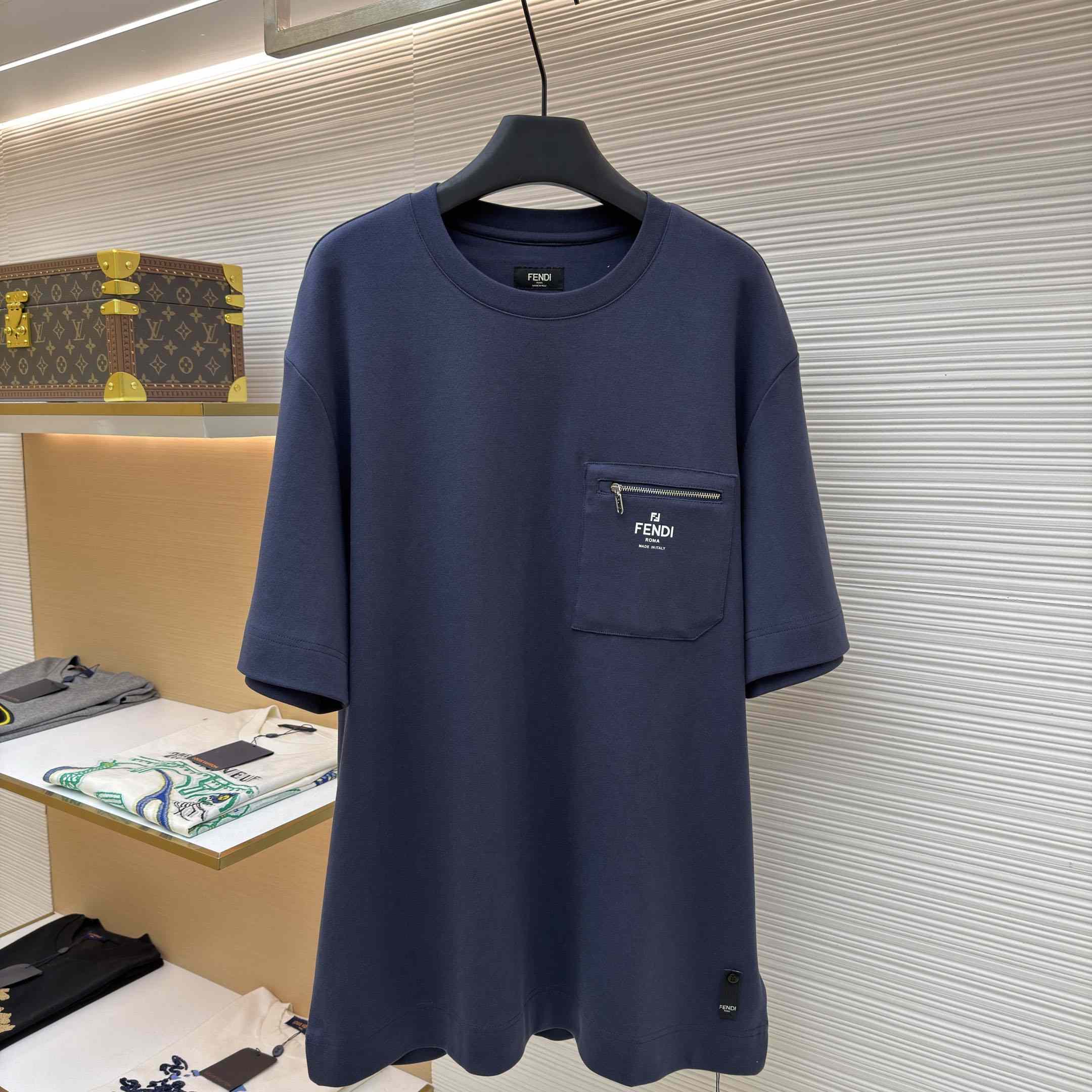 Fendi Navy Blue Cotton T-shirt - FashionPlug