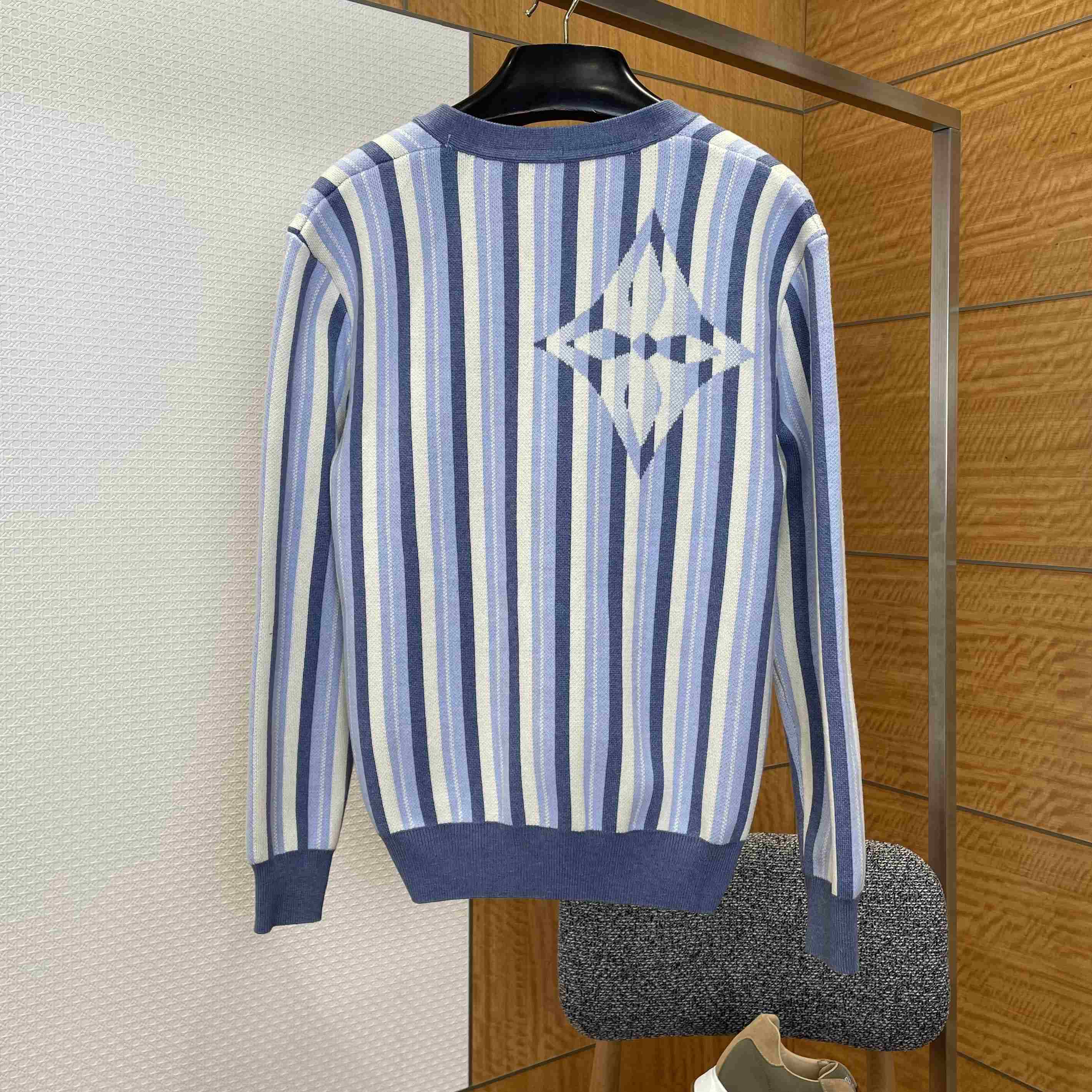 Louis Vuitton Striped Jacquard Cardigan 1AJUHI - FashionPlug