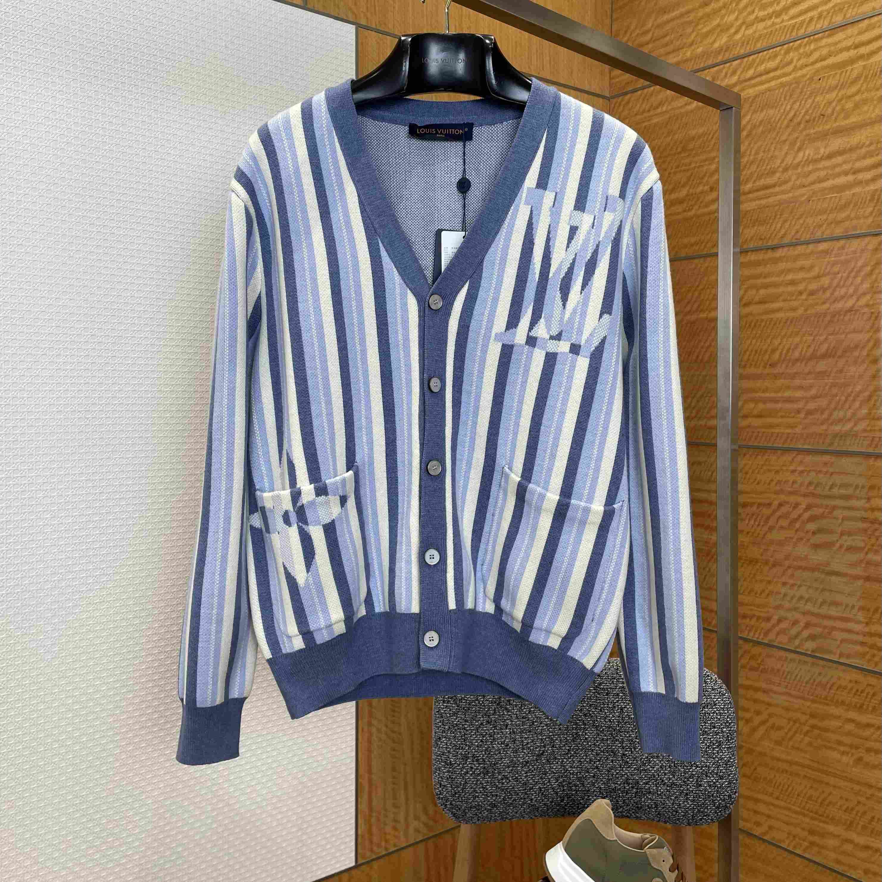 Louis Vuitton Striped Jacquard Cardigan 1AJUHI - FashionPlug