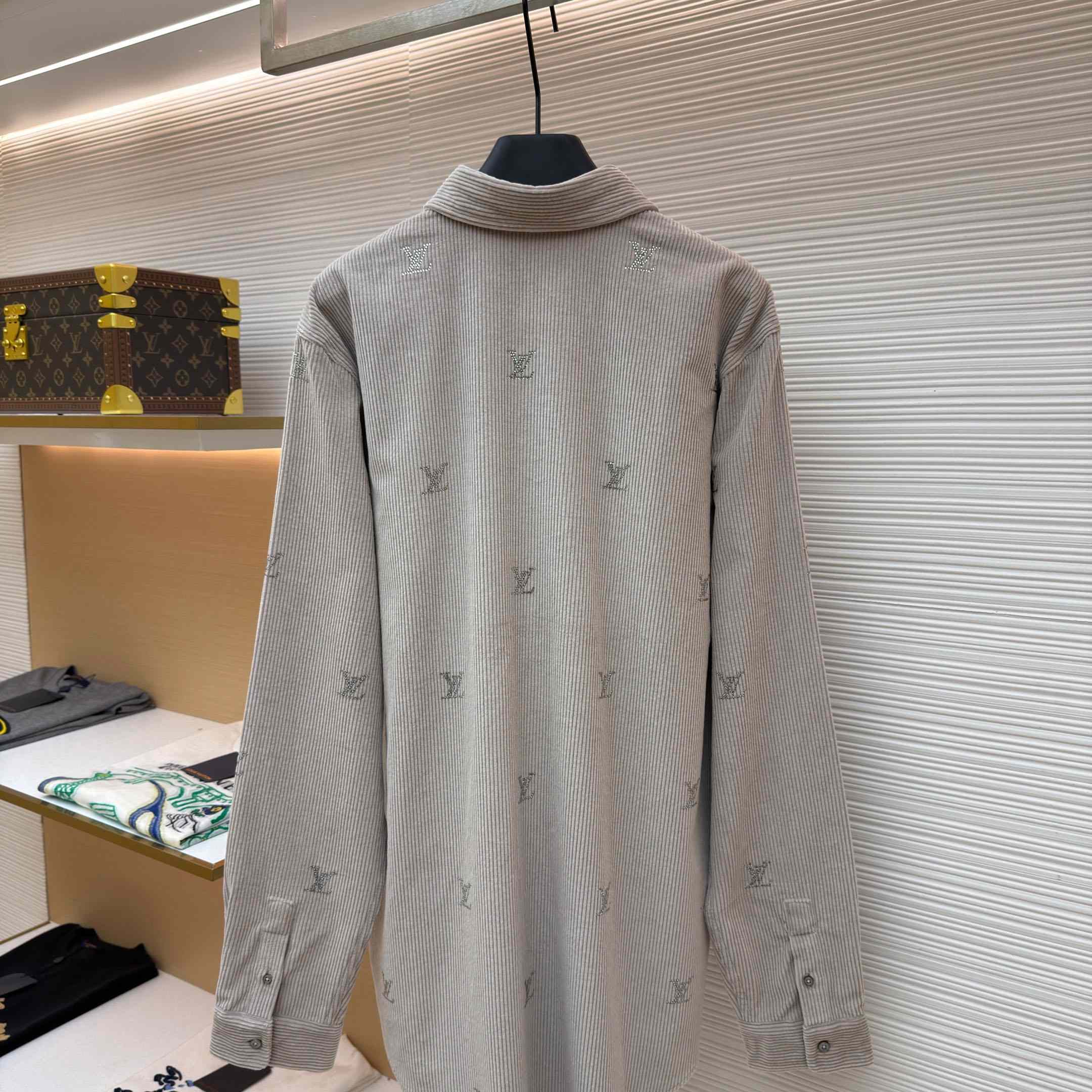 Louis Vuitton LV Blason Embellished Long-Sleeved Corduroy Shirt 1AIKBN - FashionPlug