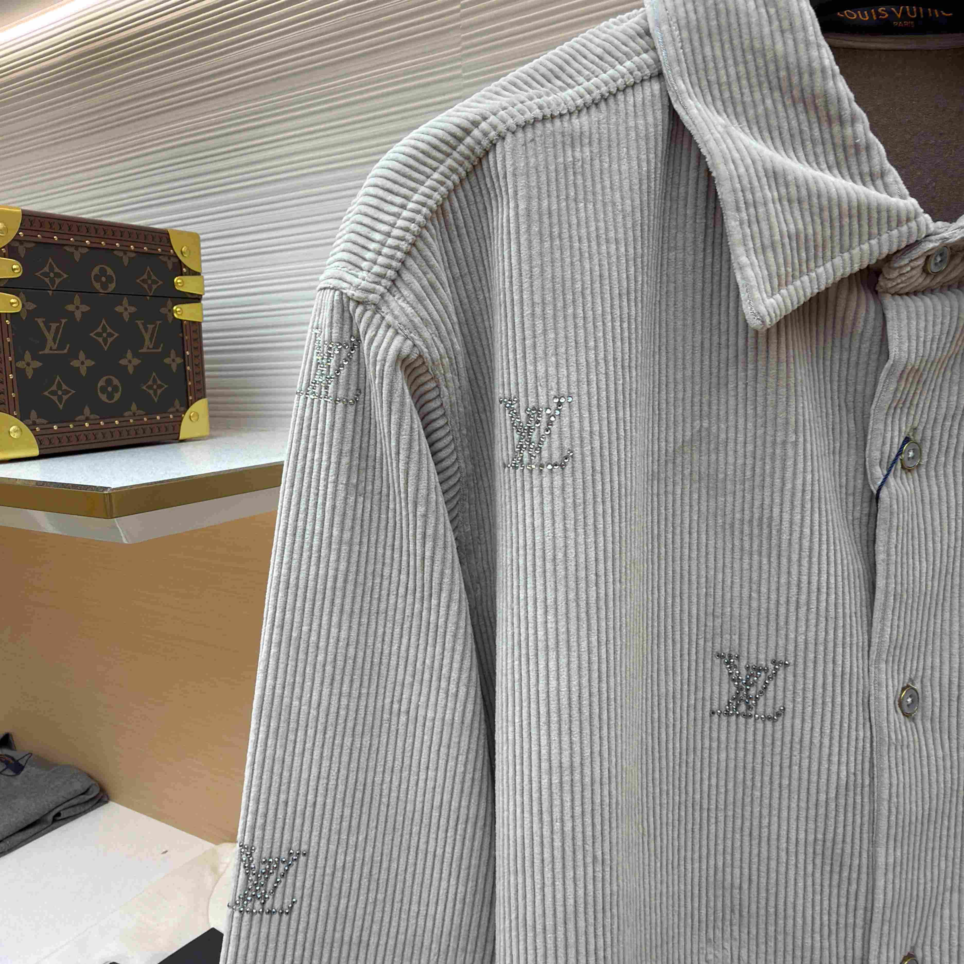 Louis Vuitton LV Blason Embellished Long-Sleeved Corduroy Shirt 1AIKBN - FashionPlug
