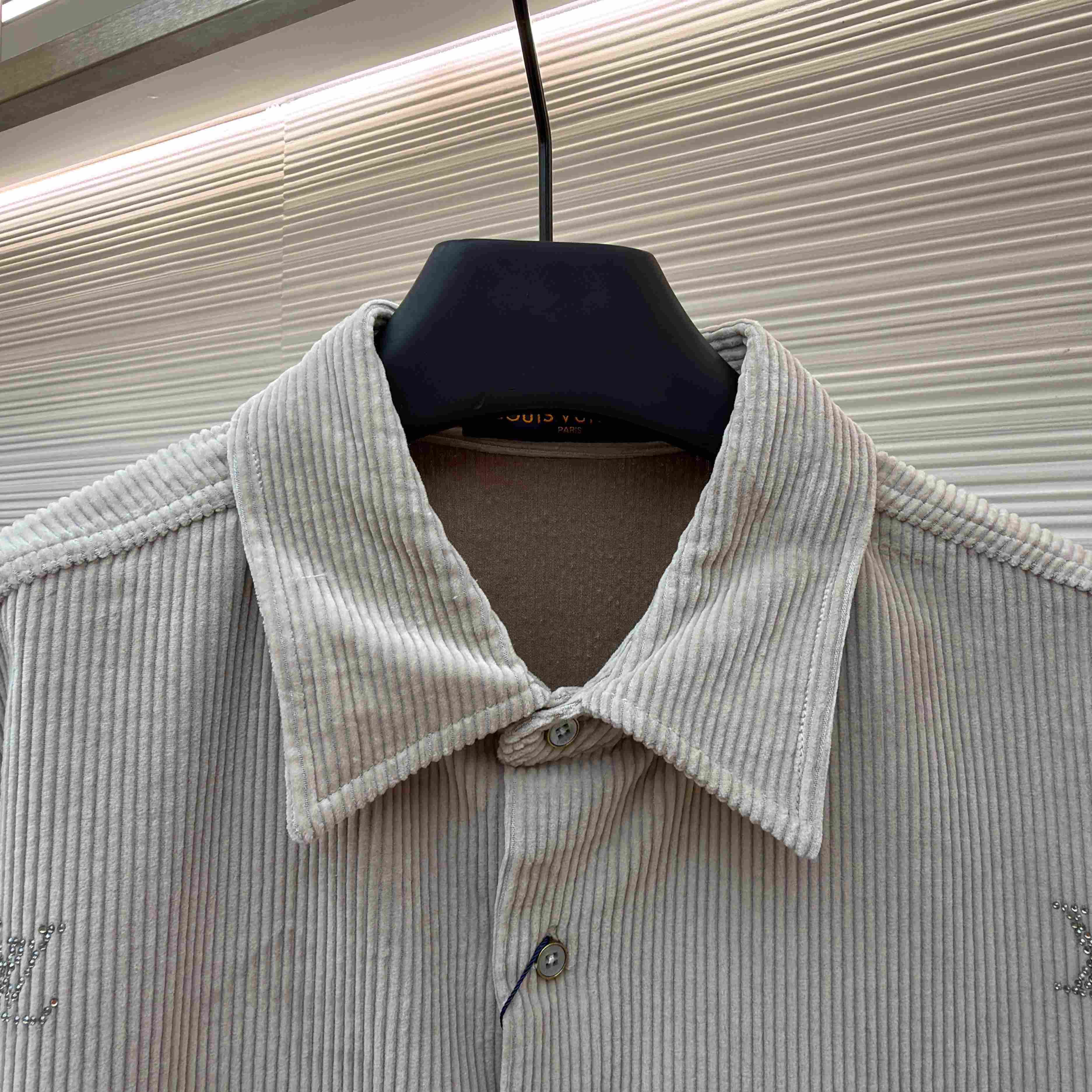 Louis Vuitton LV Blason Embellished Long-Sleeved Corduroy Shirt 1AIKBN - FashionPlug