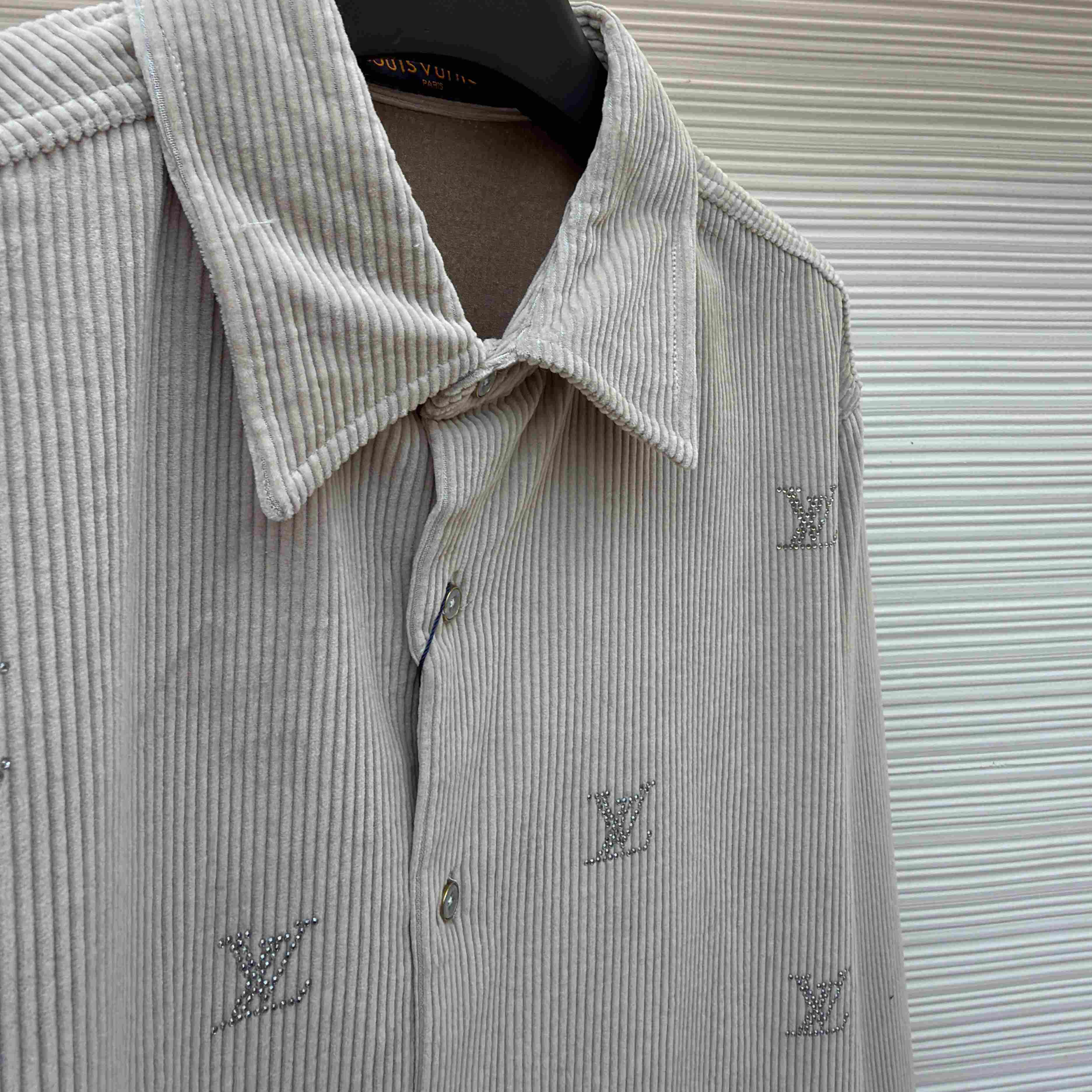 Louis Vuitton LV Blason Embellished Long-Sleeved Corduroy Shirt 1AIKBN - FashionPlug
