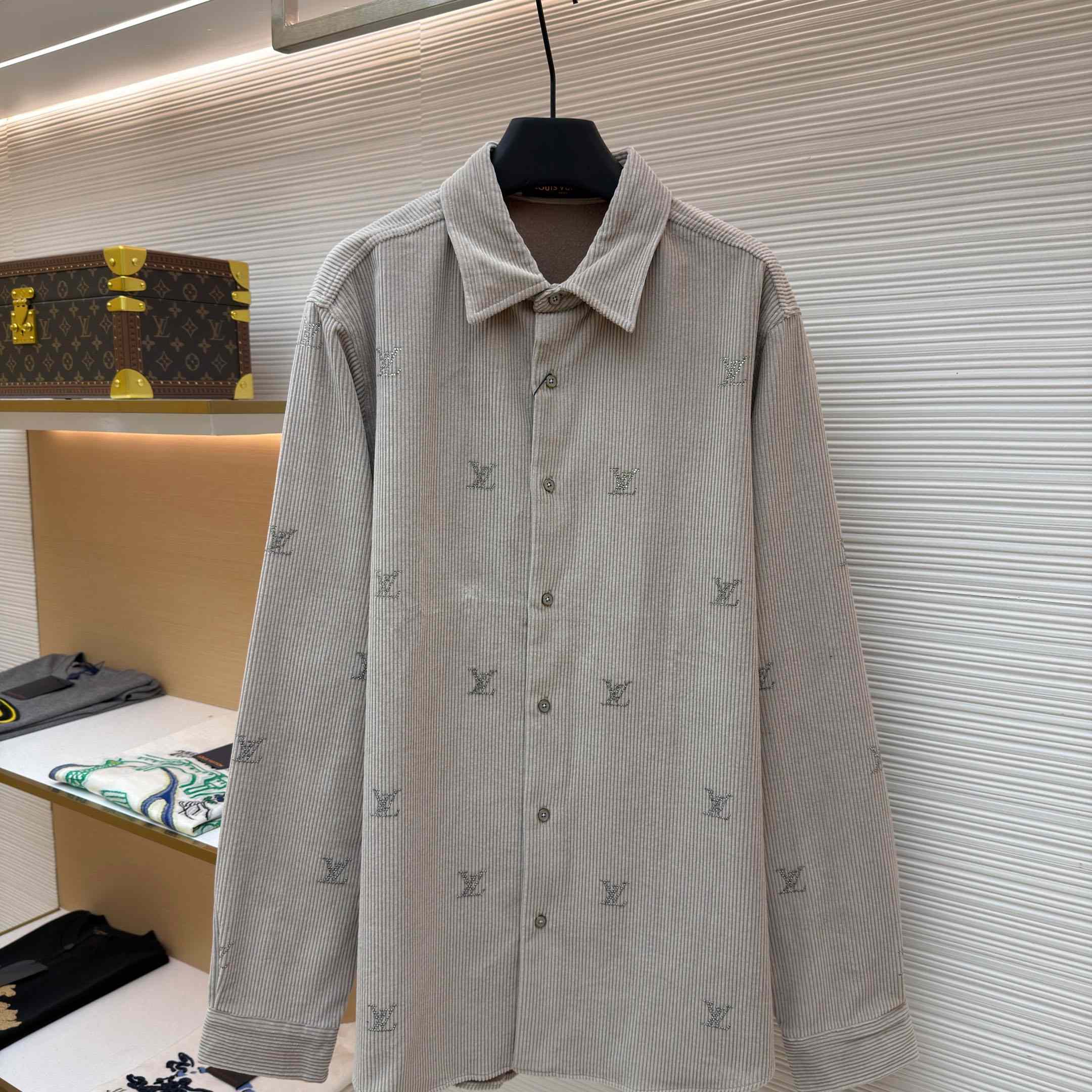 Louis Vuitton LV Blason Embellished Long-Sleeved Corduroy Shirt 1AIKBN - FashionPlug