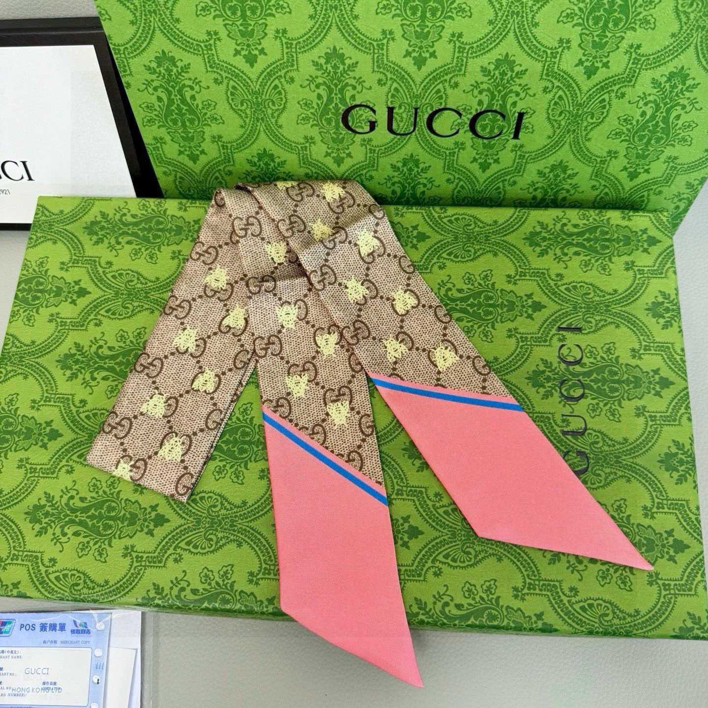 Gucci GG Jacquard Silk Scarf 6x90cm - FashionPlug