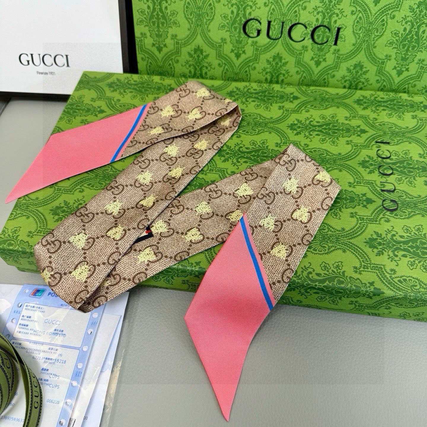 Gucci GG Jacquard Silk Scarf 6x90cm - FashionPlug
