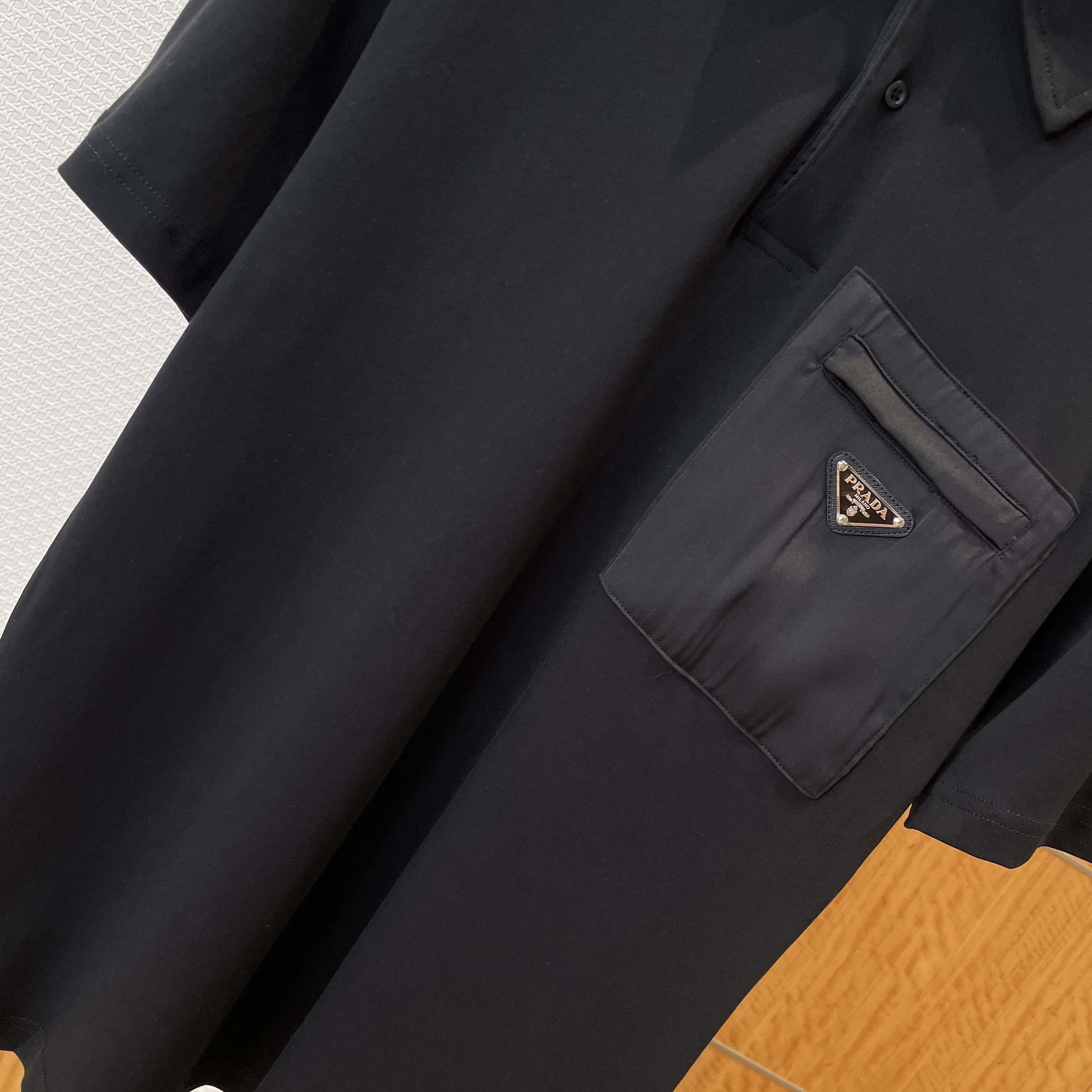 Prada Stretch Cotton Polo Shirt With Re-Nylon Details - FashionPlug