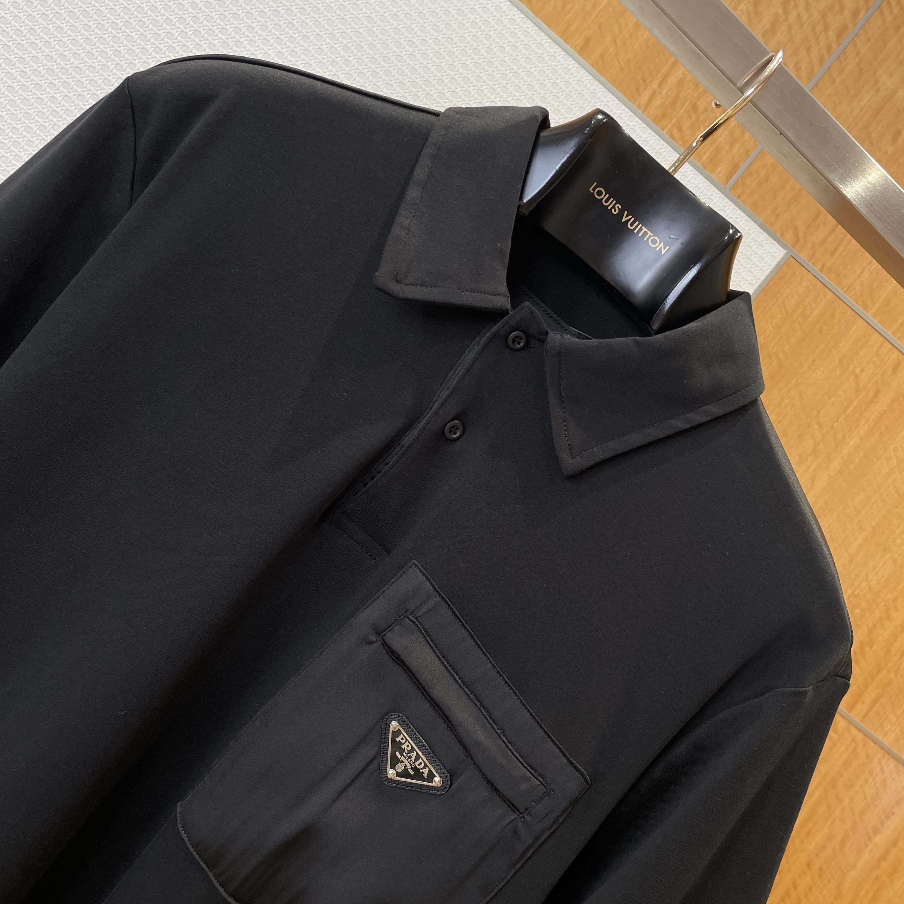 Prada Stretch Cotton Polo Shirt With Re-Nylon Details - FashionPlug