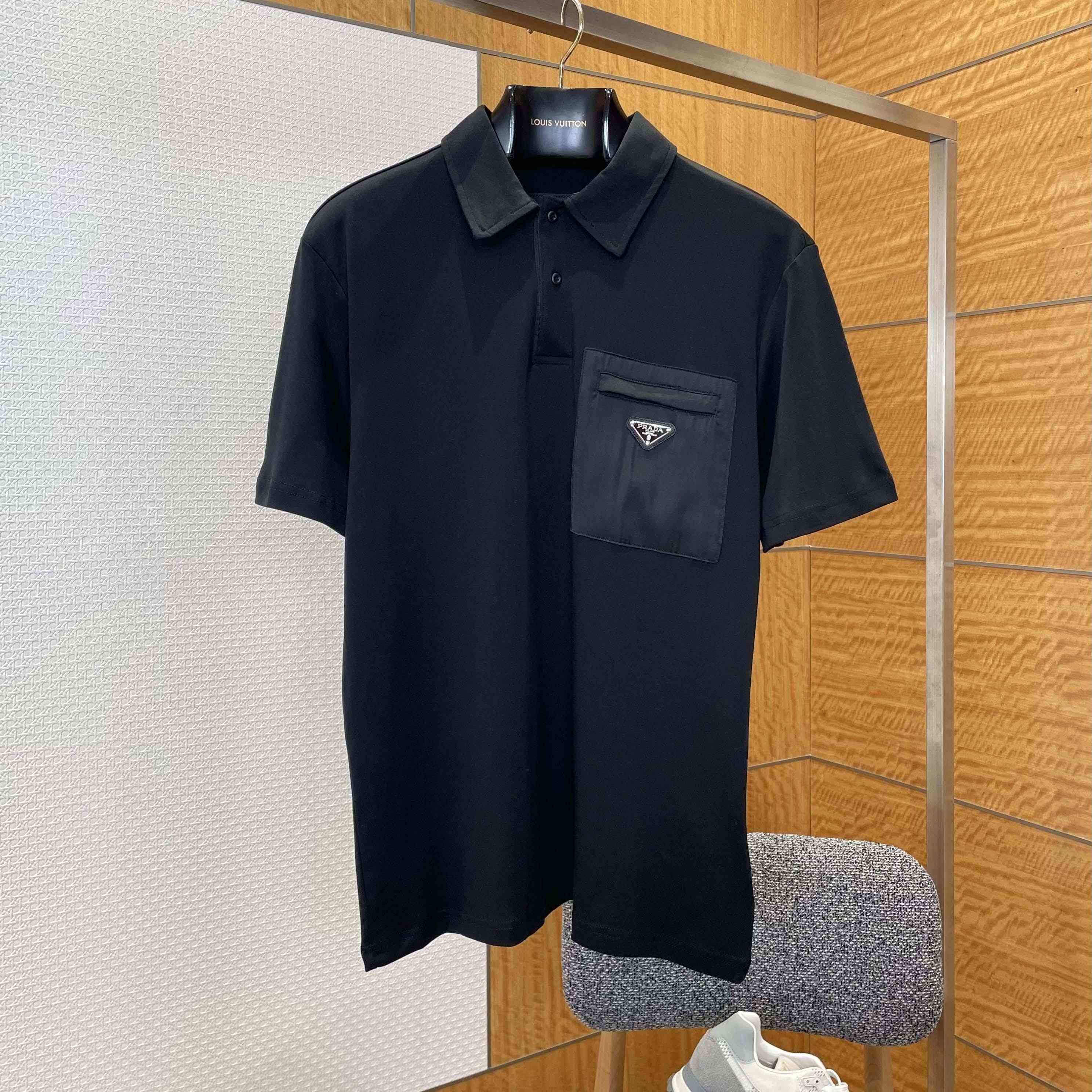 Prada Stretch Cotton Polo Shirt With Re-Nylon Details - FashionPlug
