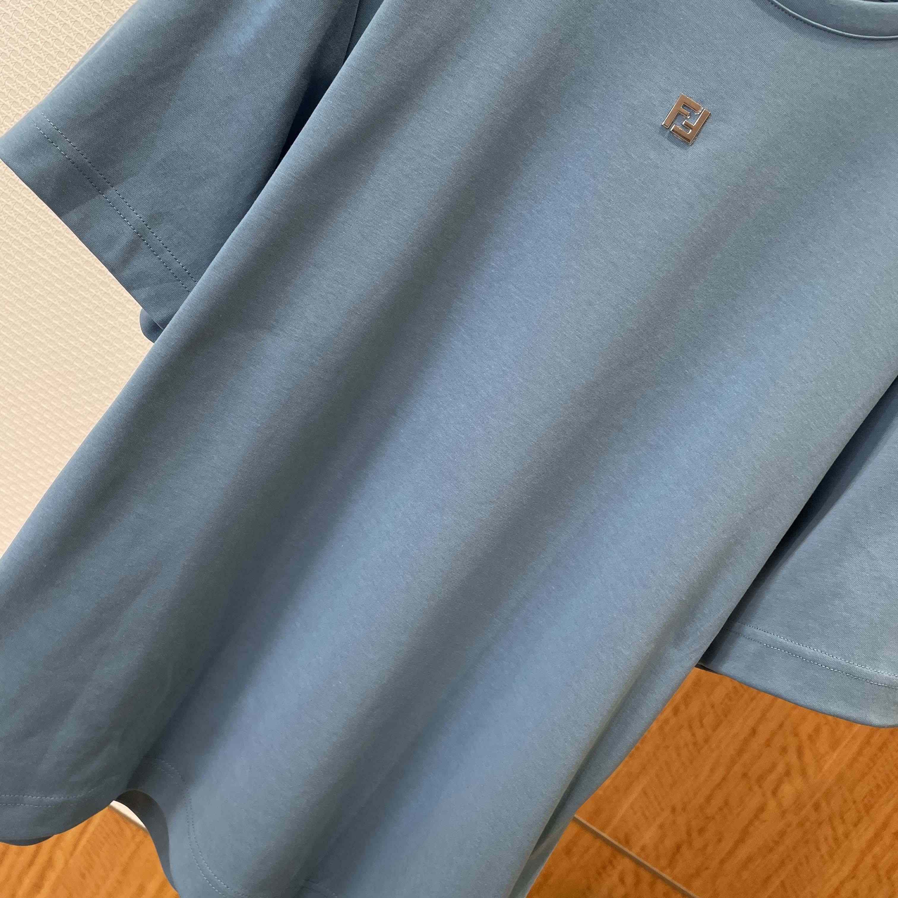 Fendi Light Blue Cotton T-shirt - FashionPlug