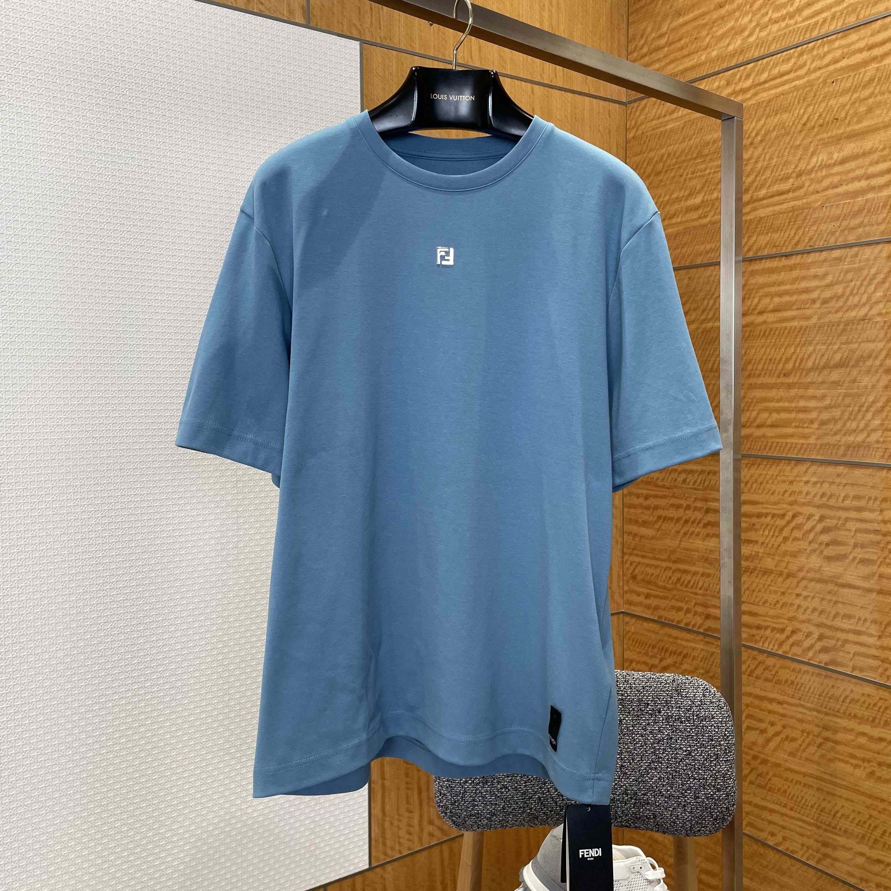 Fendi Light Blue Cotton T-shirt - FashionPlug