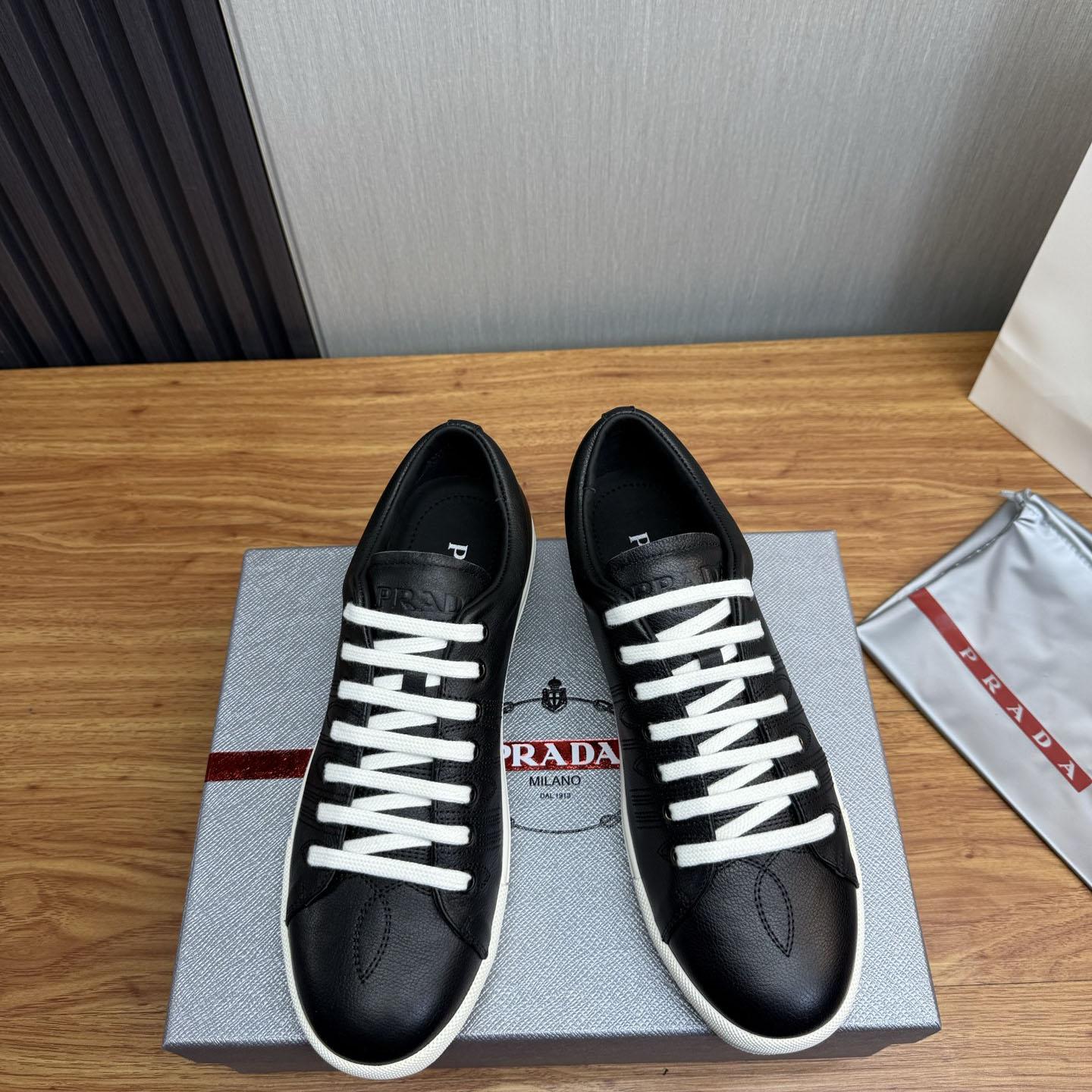 Prada Aged-Effect Lace-Up Low-Top Sneakers - FashionPlug