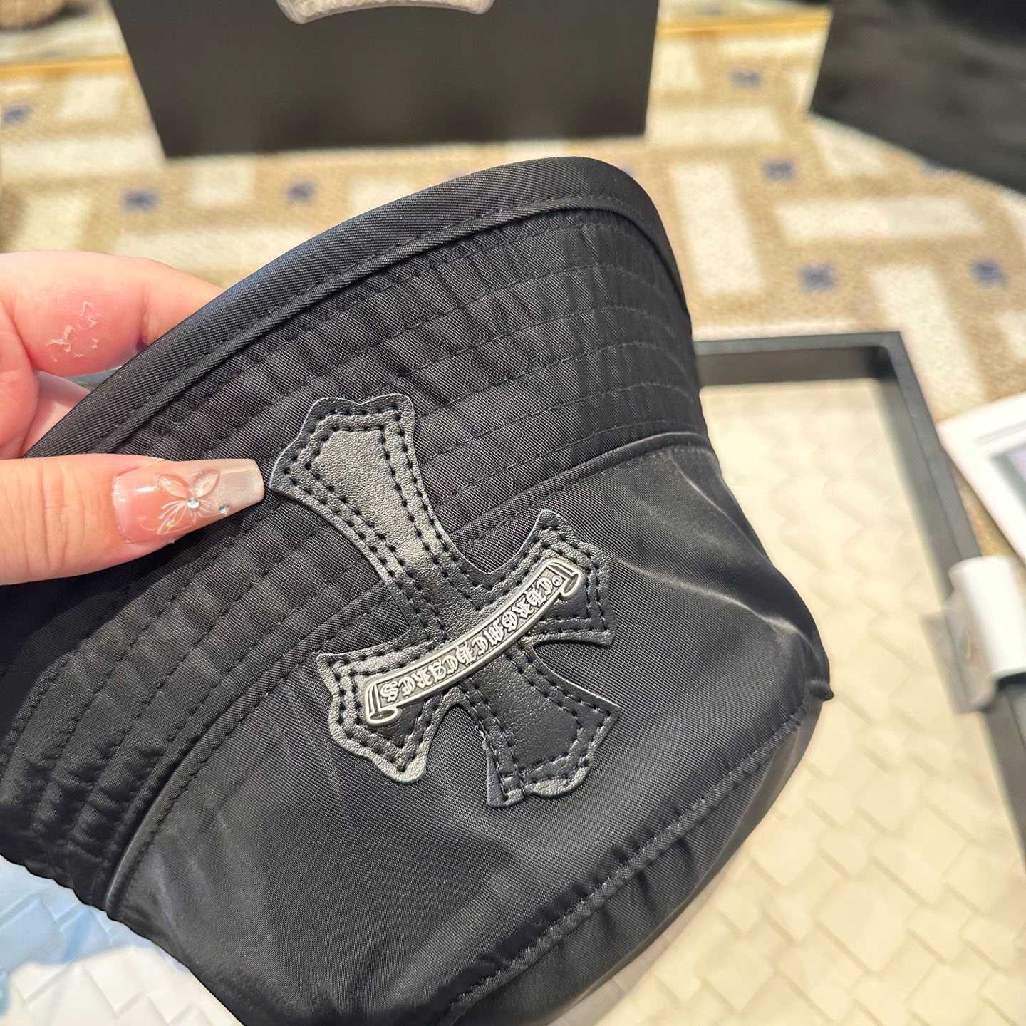 Chrome Heart Cross Patch Chum Bucket Hat In Black - FashionPlug