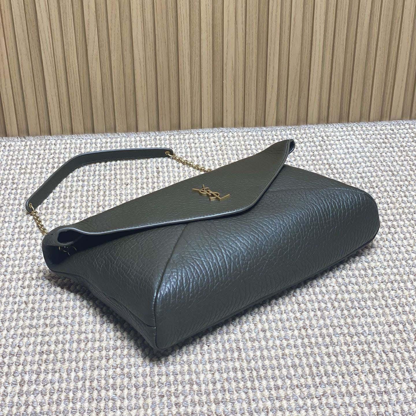 Saint Laurent Cassandre Large Pouch On Chain In Lambskin - FashionPlug