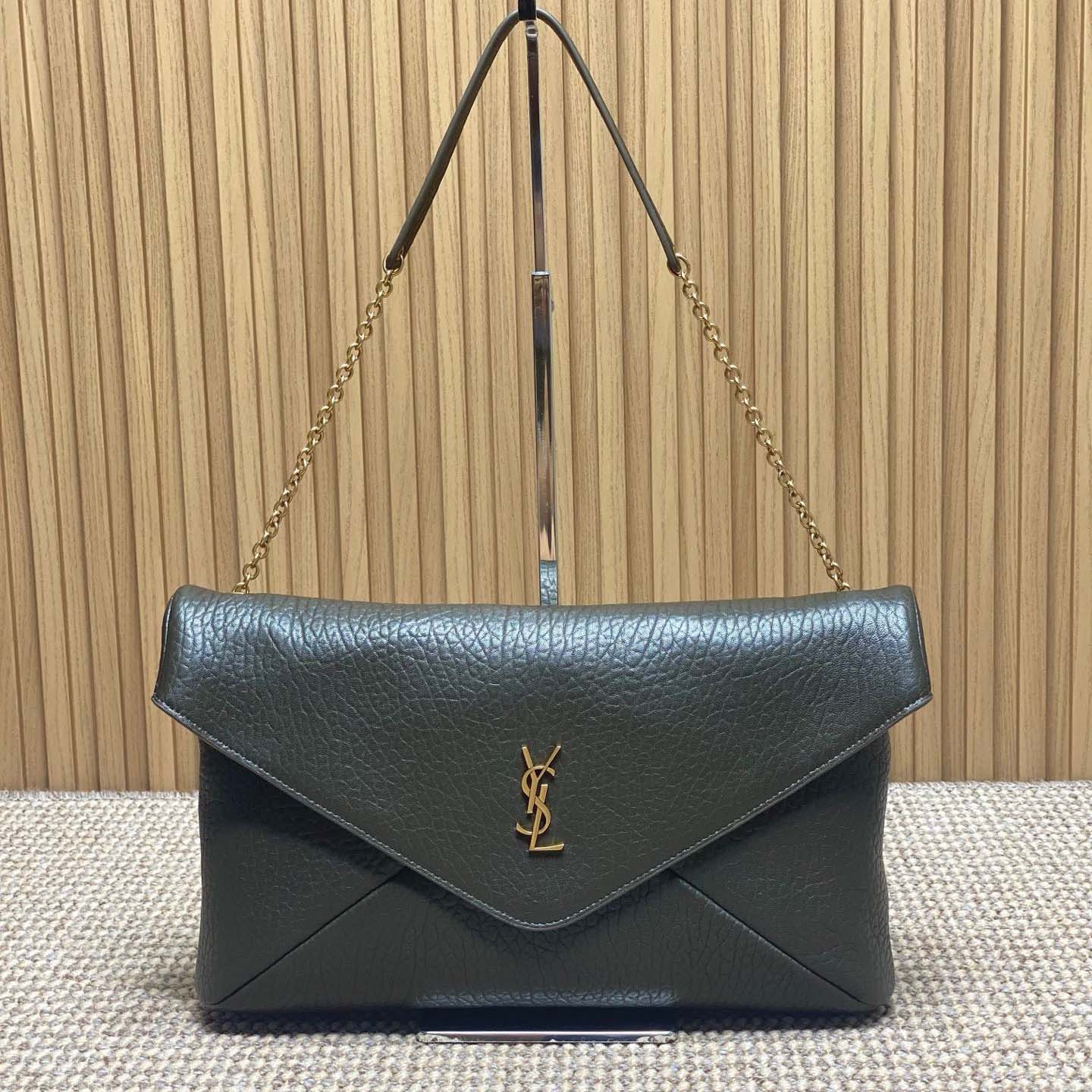 Saint Laurent Cassandre Large Pouch On Chain In Lambskin - FashionPlug