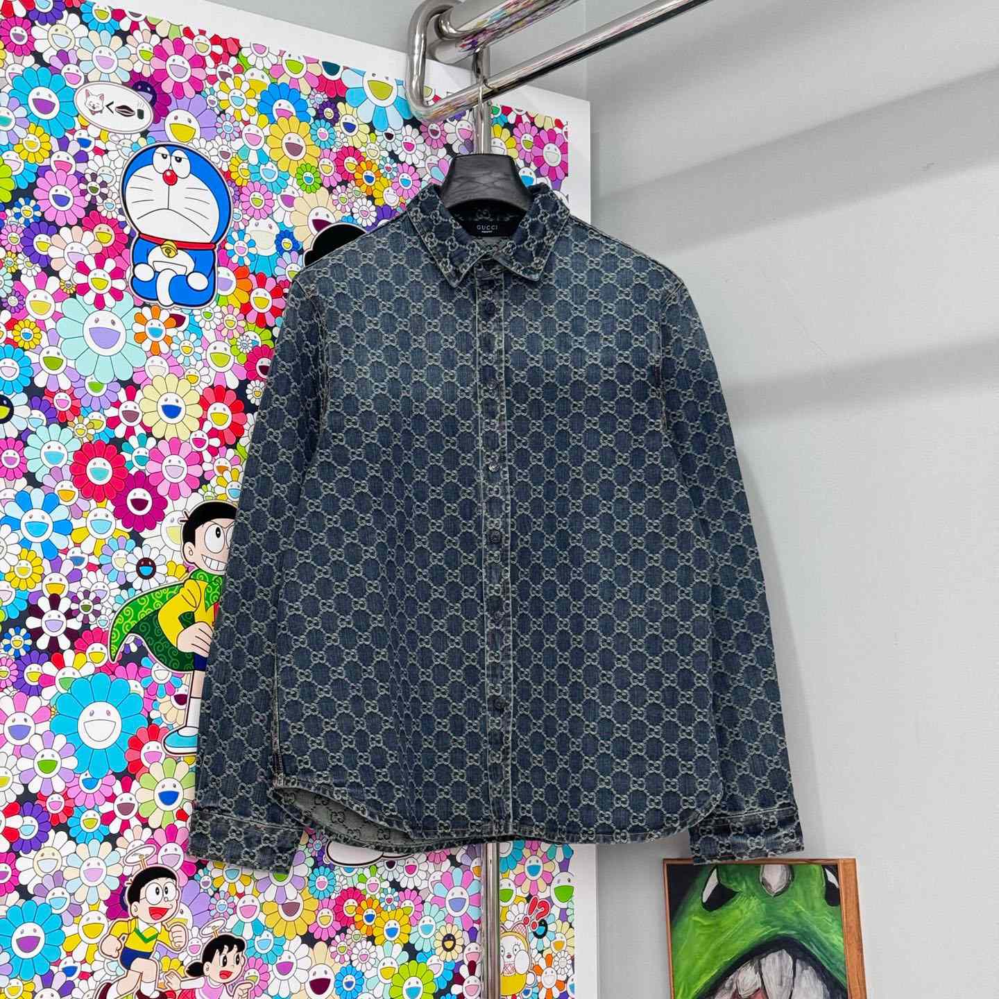 Gucci GG Cotton Denim Jacquard Shirt - FashionPlug