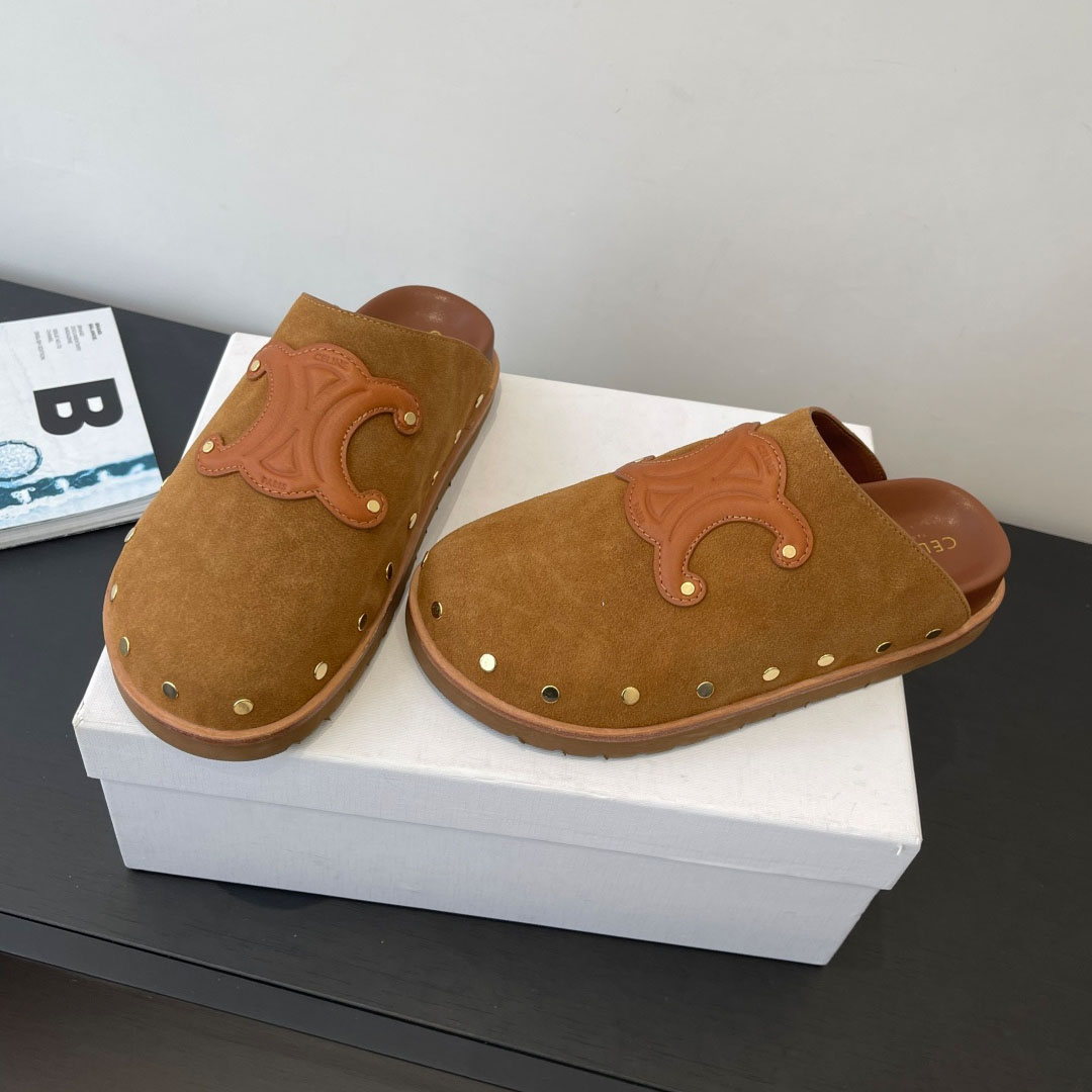 CELINE PITEA CLOG IN Suede Calfskin - FashionPlug