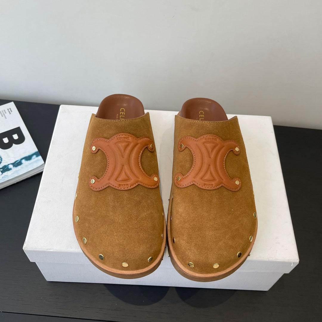 CELINE PITEA CLOG IN Suede Calfskin - FashionPlug