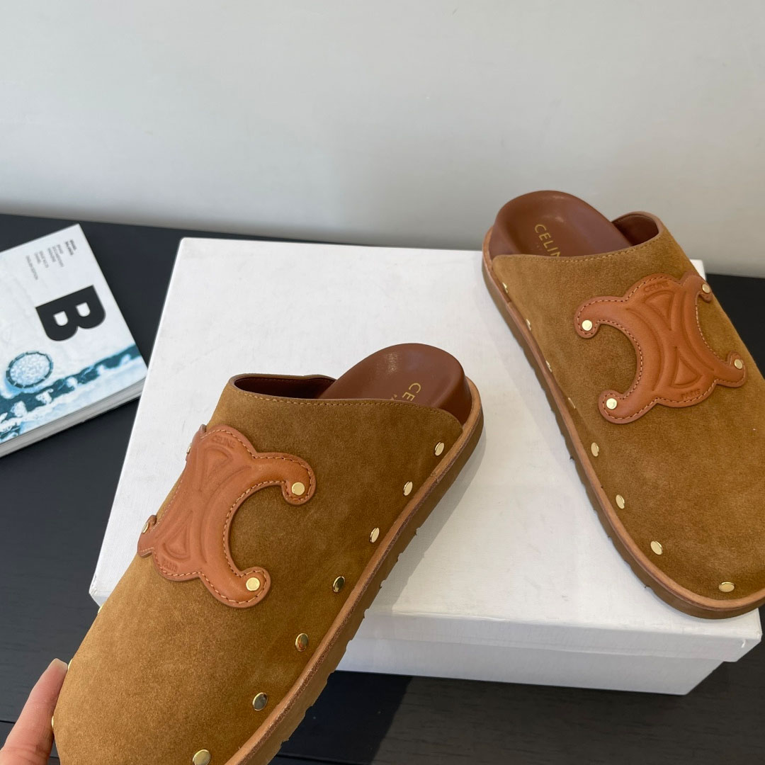 CELINE PITEA CLOG IN Suede Calfskin - FashionPlug