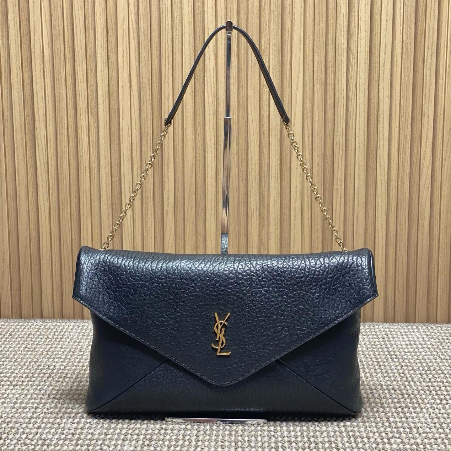 Saint Laurent Cassandre Large Pouch On Chain In Lambskin - FashionPlug