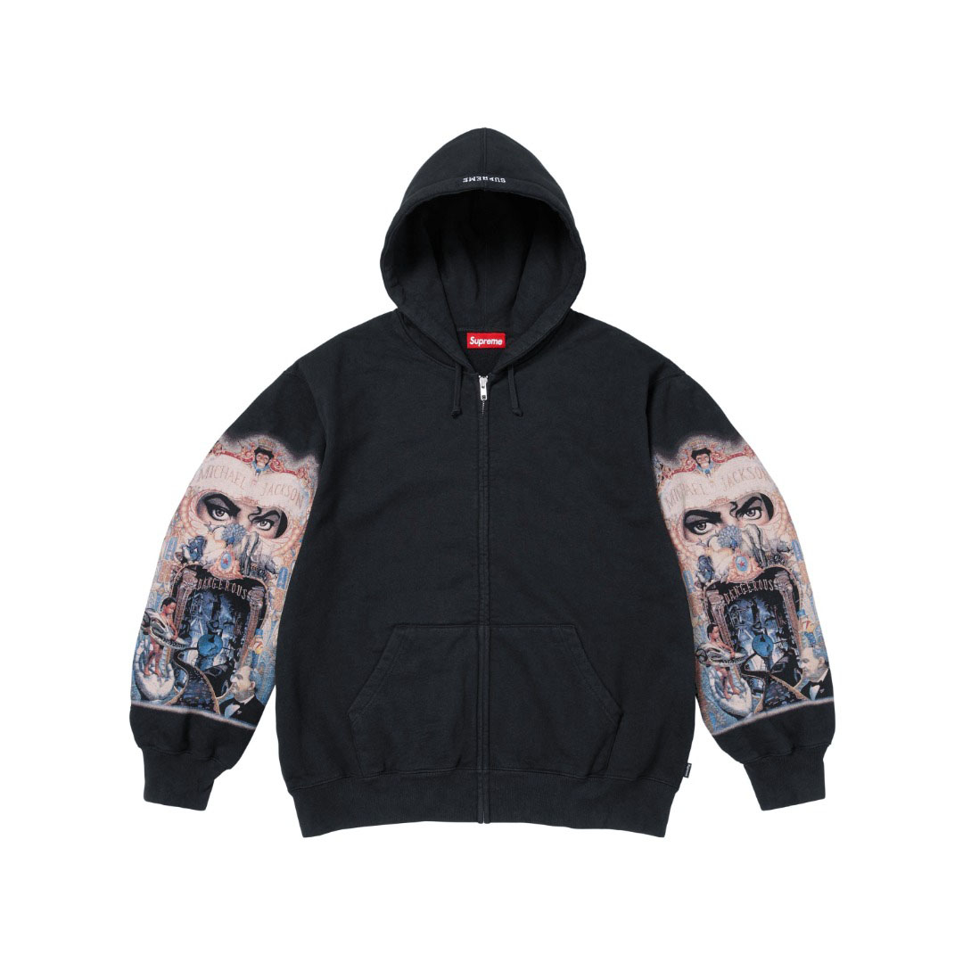 Supreme x Michael Jackson Graphic-Print Zip-Up Hoodie - Black - FashionPlug