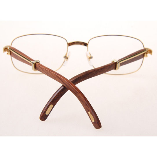 Cartier CT 7381148 Wood Eyeglasses In Gold - FashionPlug