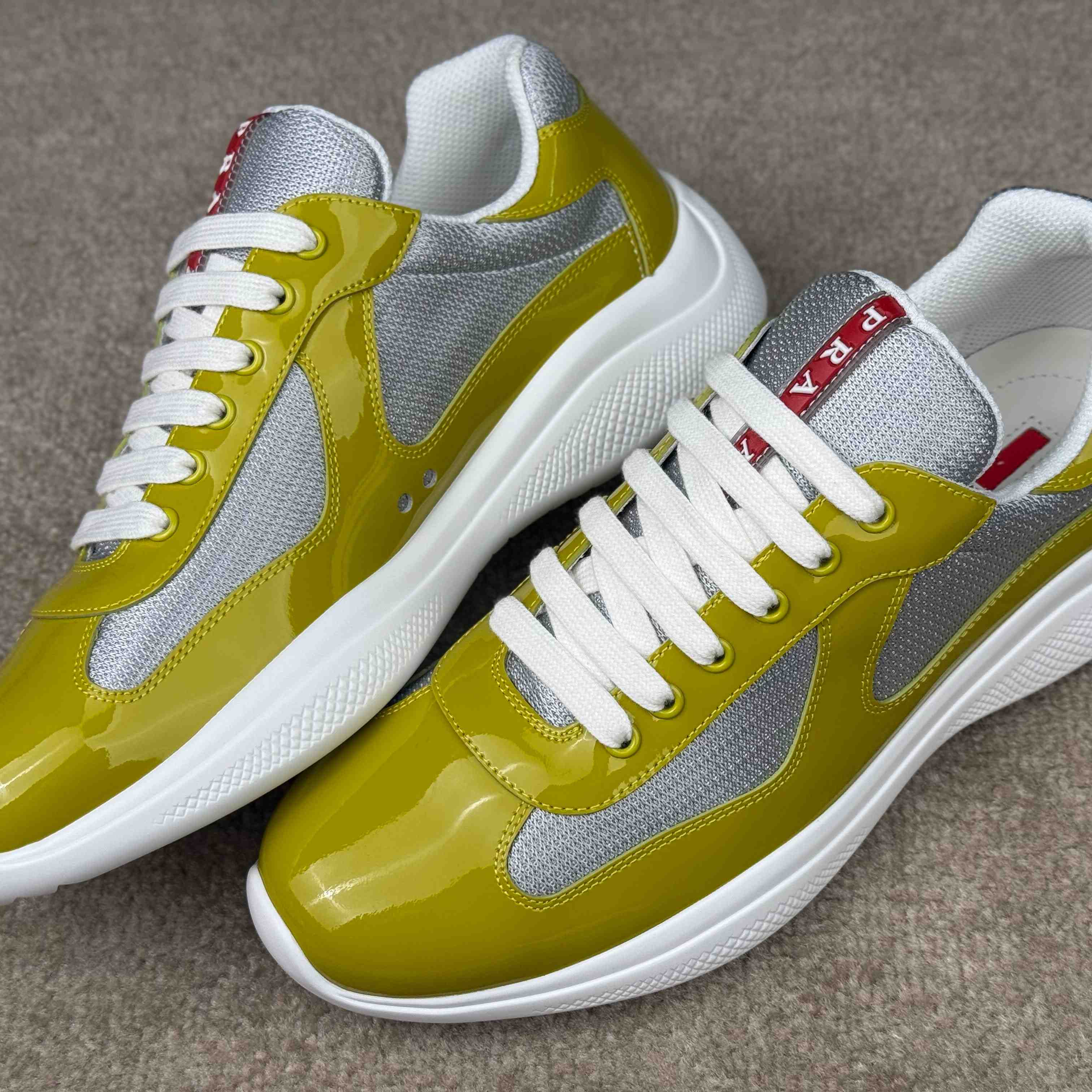 Patent Leather And Technical Fabric Prada America's Cup Sneakers - FashionPlug