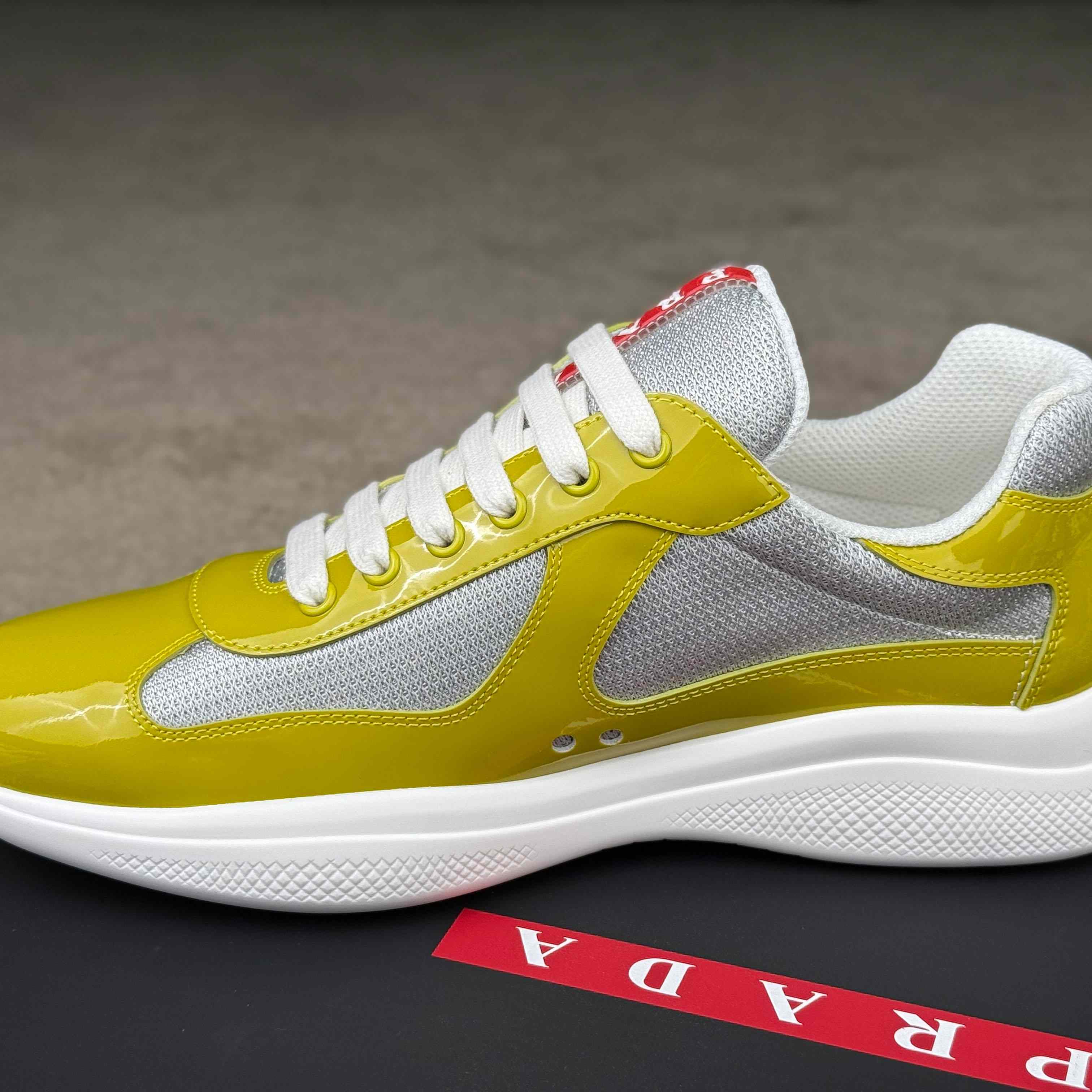 Patent Leather And Technical Fabric Prada America's Cup Sneakers - FashionPlug