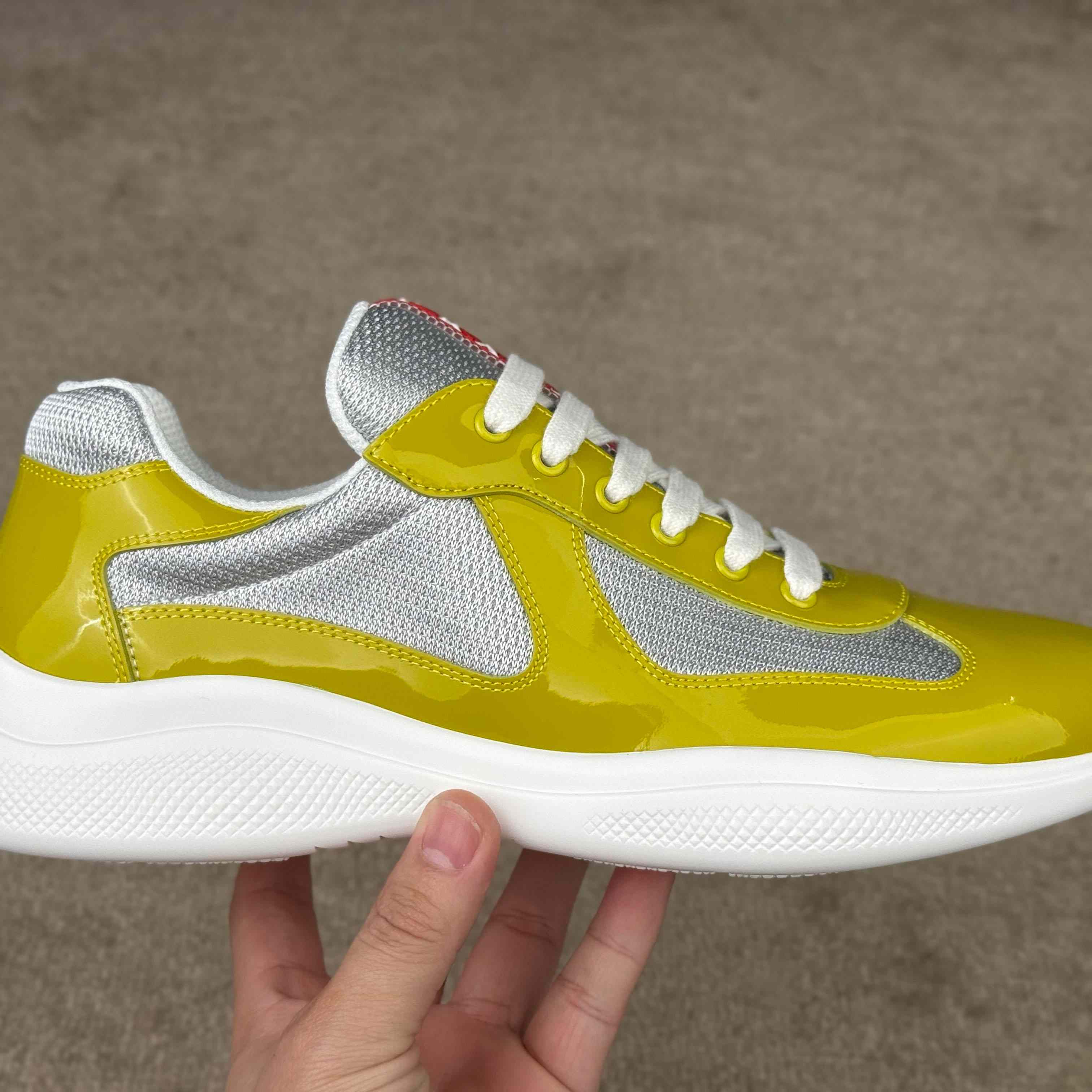 Patent Leather And Technical Fabric Prada America's Cup Sneakers - FashionPlug