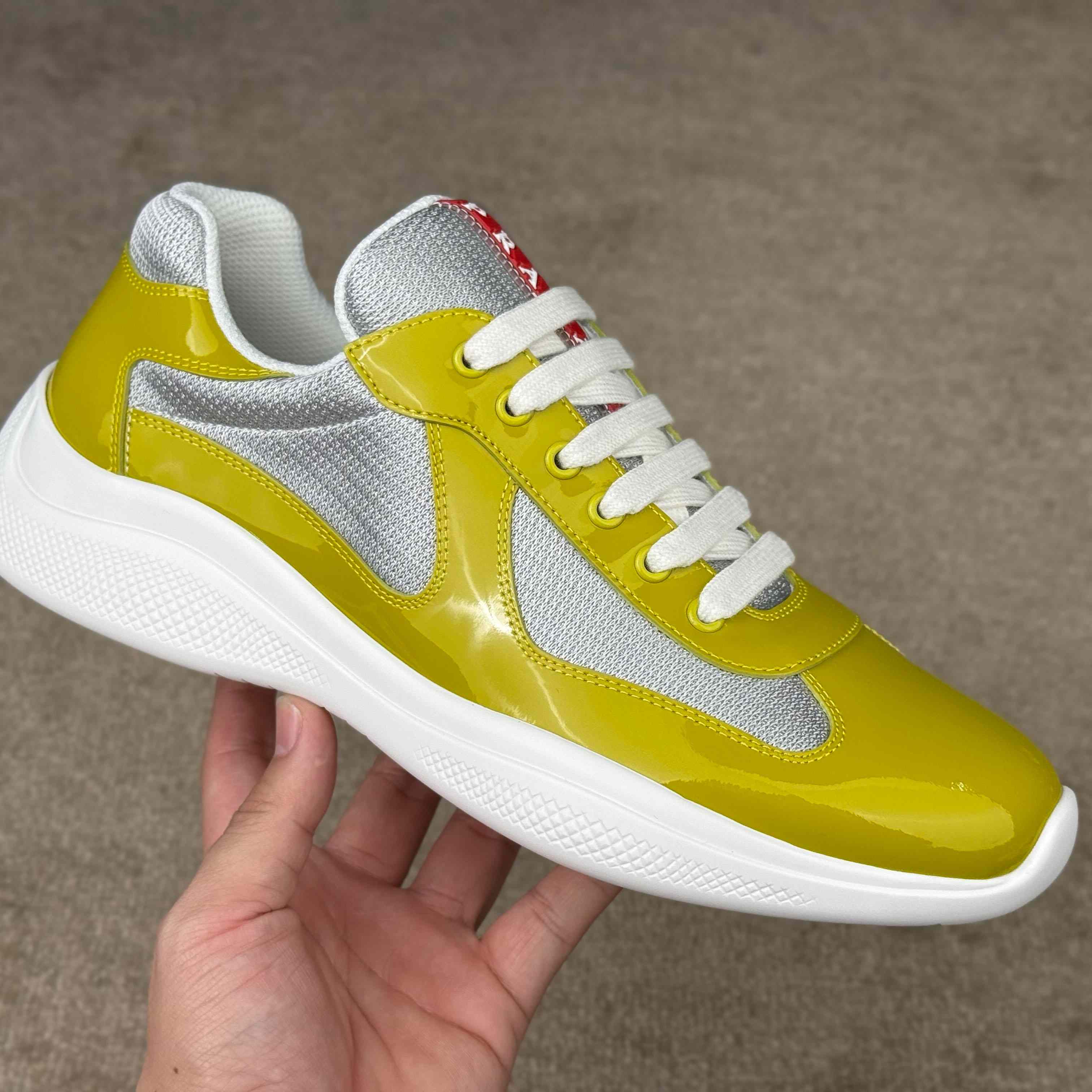 Patent Leather And Technical Fabric Prada America's Cup Sneakers - FashionPlug