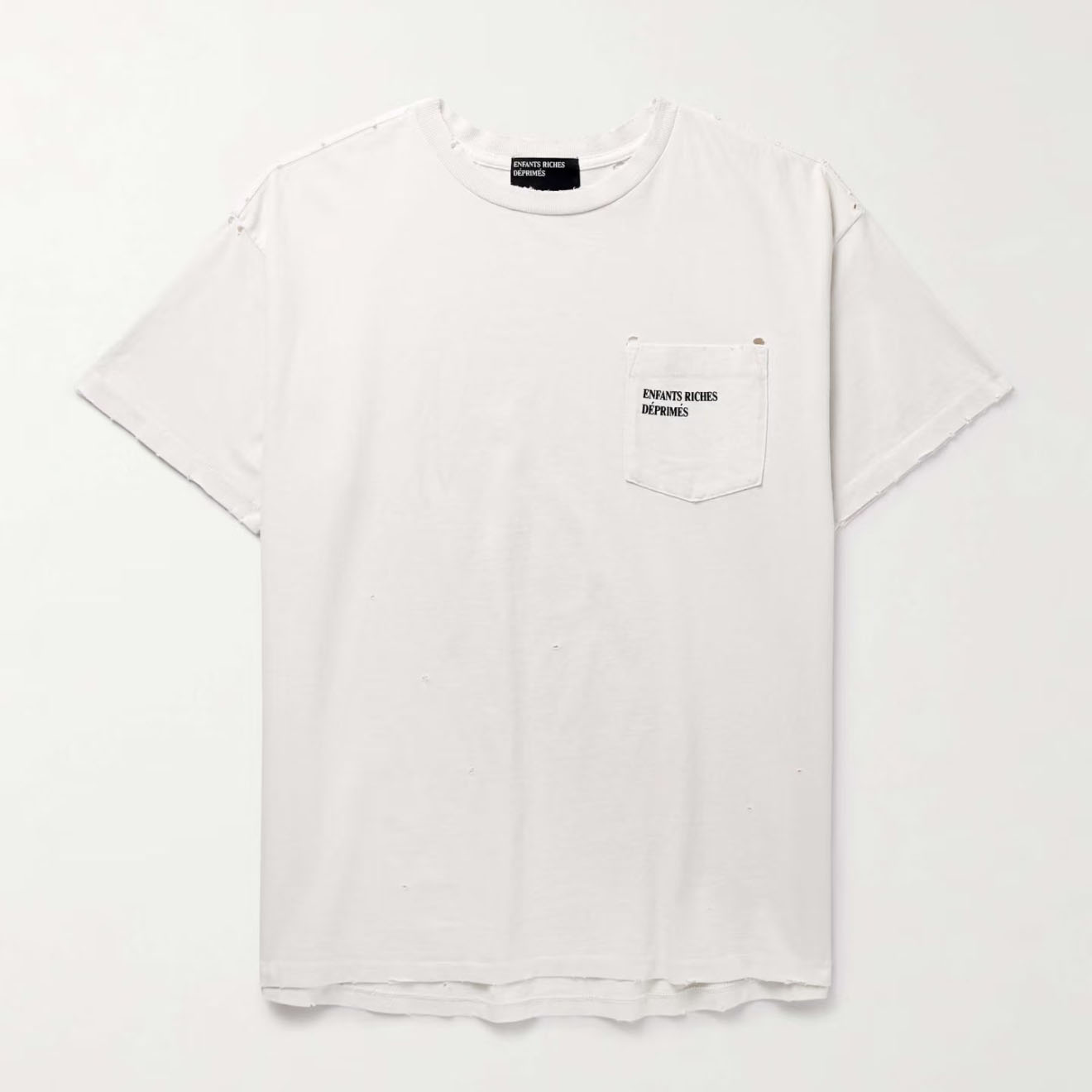 Enfants Riches Déprimés  Distressed Logo-Print Cotton-Jersey T-Shirt - White - FashionPlug