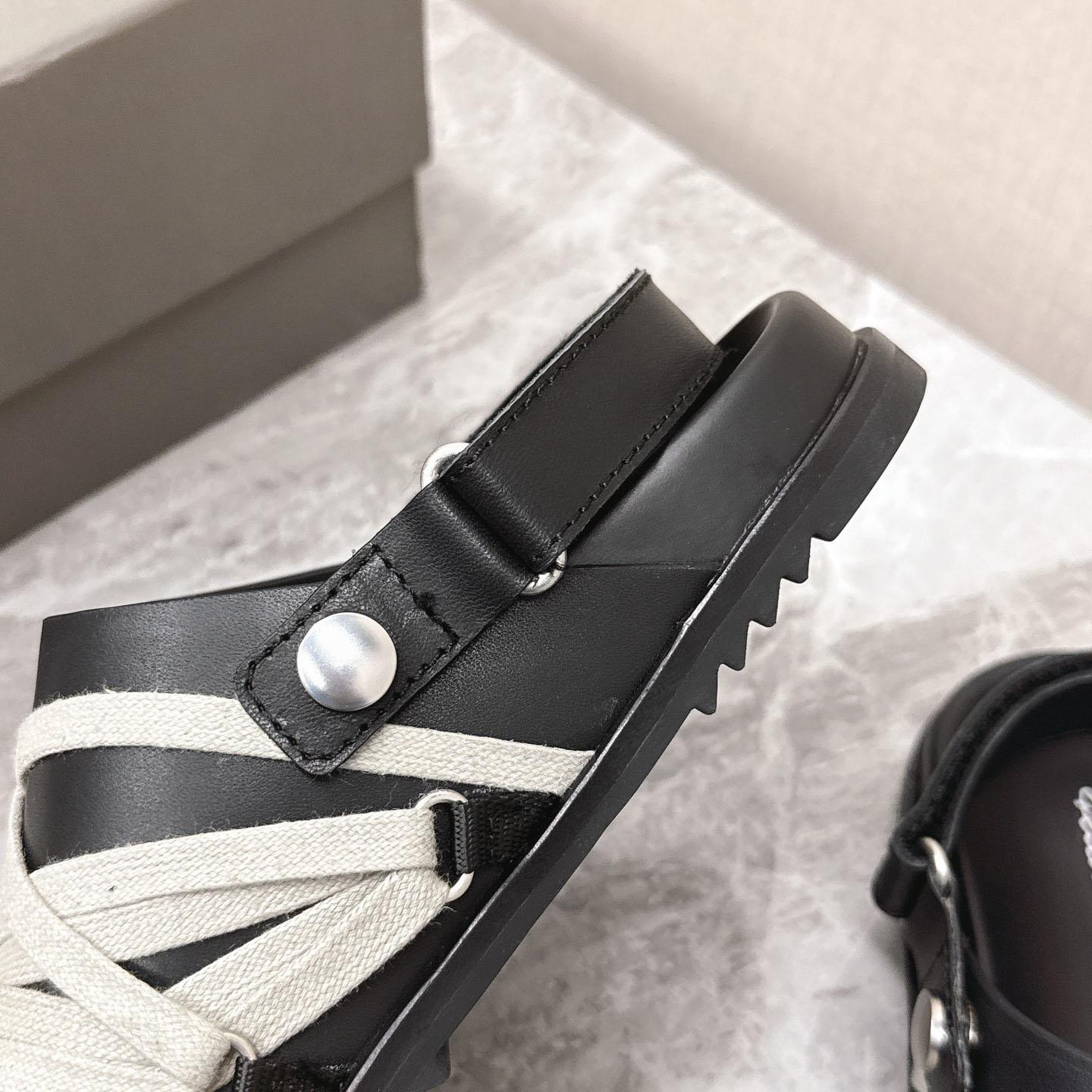 Rick Owens Leather Lace-up Cross-strap Loafers - FashionPlug