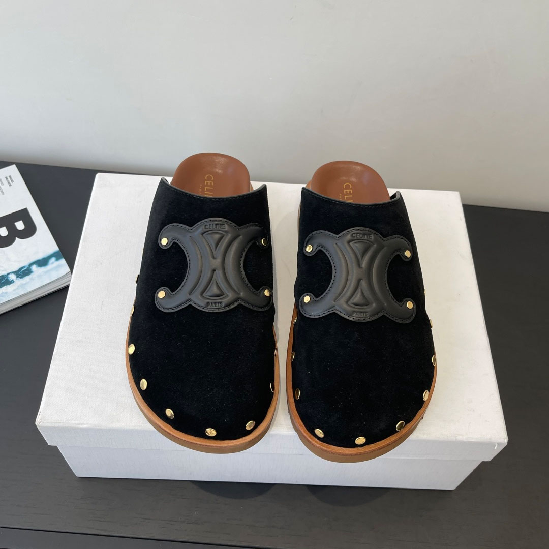 CELINE PITEA CLOG IN Suede Calfskin - FashionPlug