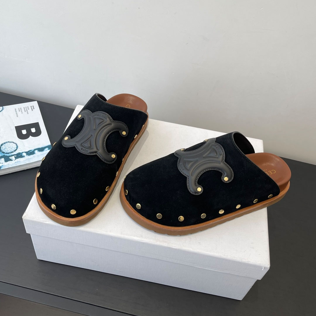 CELINE PITEA CLOG IN Suede Calfskin - FashionPlug