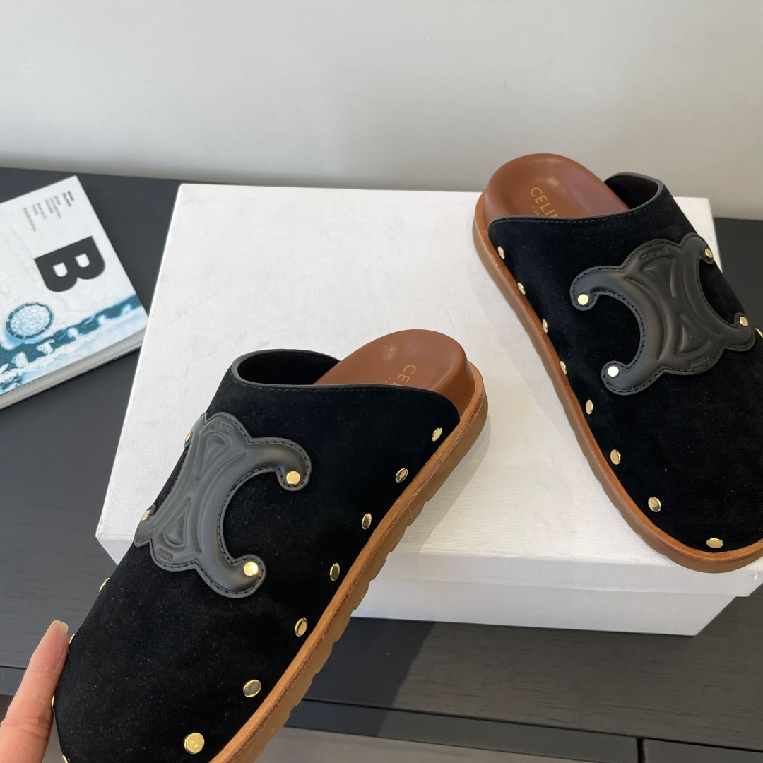 CELINE PITEA CLOG IN Suede Calfskin - FashionPlug