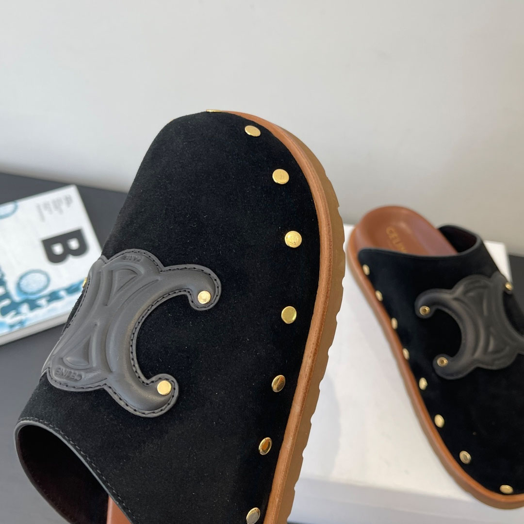 CELINE PITEA CLOG IN Suede Calfskin - FashionPlug