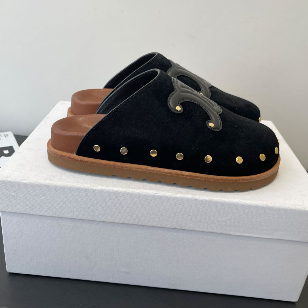 CELINE PITEA CLOG IN Suede Calfskin - FashionPlug