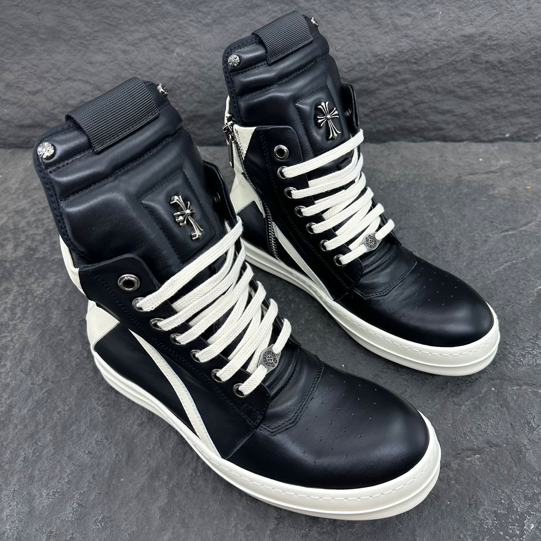 Rick Owens Chrome Hearts x Rick Owens Geobasket High 'Black' - FashionPlug