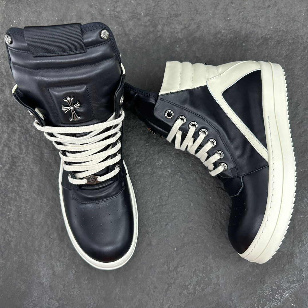 Rick Owens Chrome Hearts x Rick Owens Geobasket High 'Black' - FashionPlug