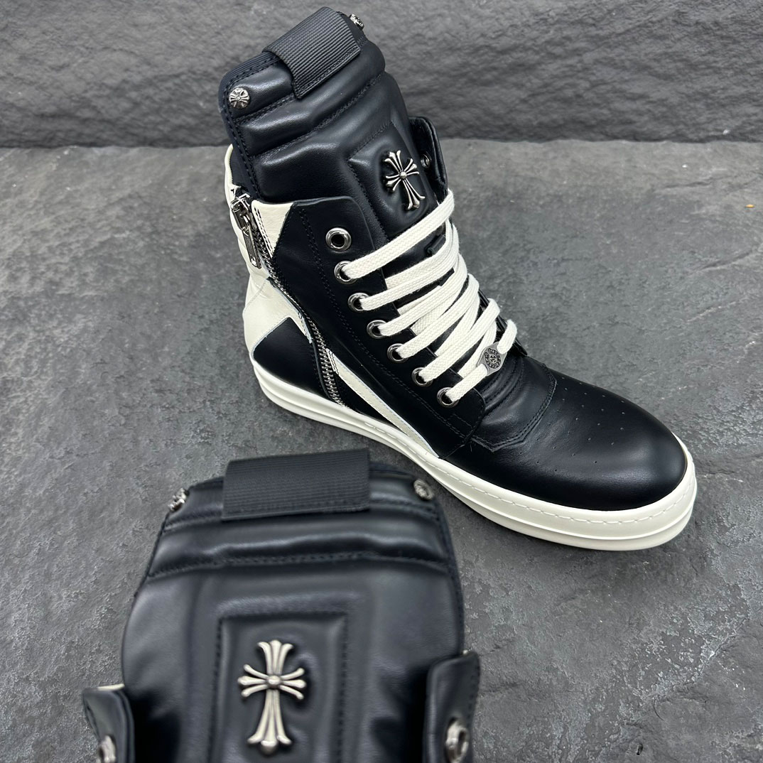 Rick Owens Chrome Hearts x Rick Owens Geobasket High 'Black' - FashionPlug