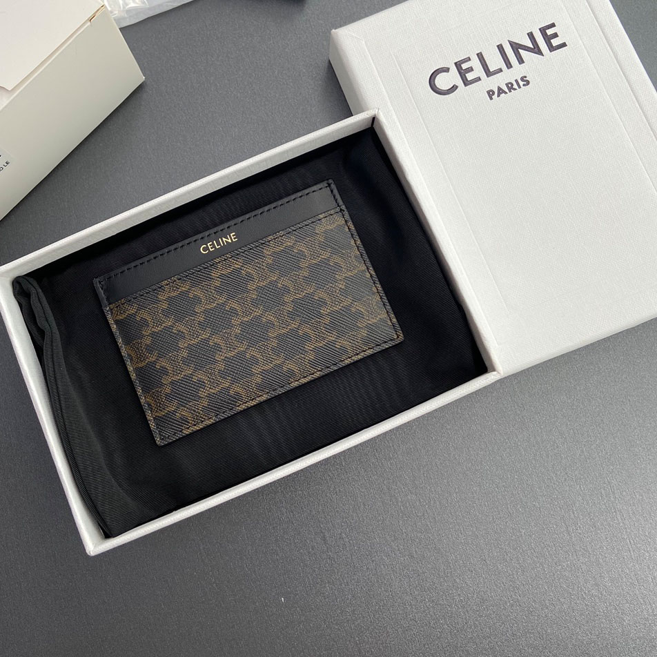 Celine Plain Card Holder IN Triomphe Canvas And Calfskin - FashionPlug