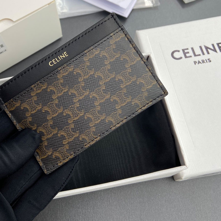 Celine Plain Card Holder IN Triomphe Canvas And Calfskin - FashionPlug