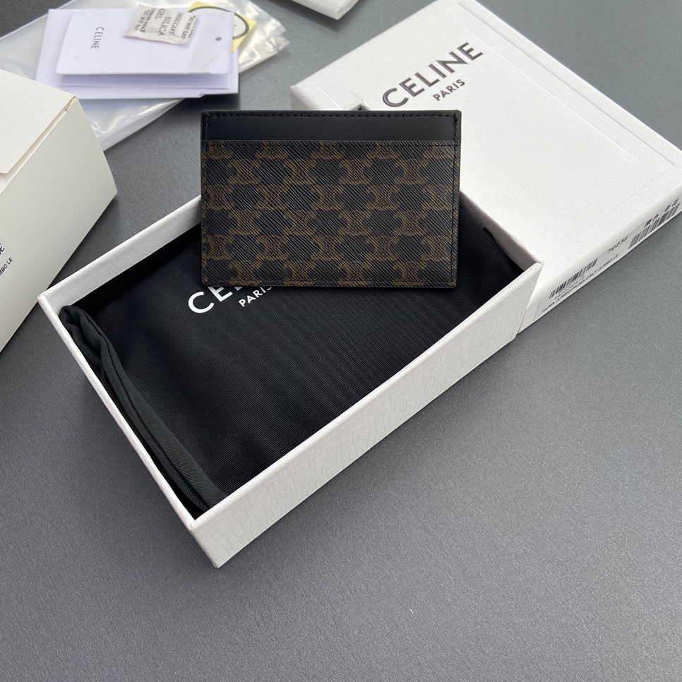 Celine Plain Card Holder IN Triomphe Canvas And Calfskin - FashionPlug
