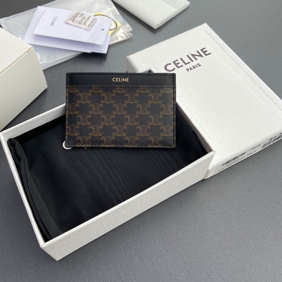 Celine Plain Card Holder IN Triomphe Canvas And Calfskin - FashionPlug