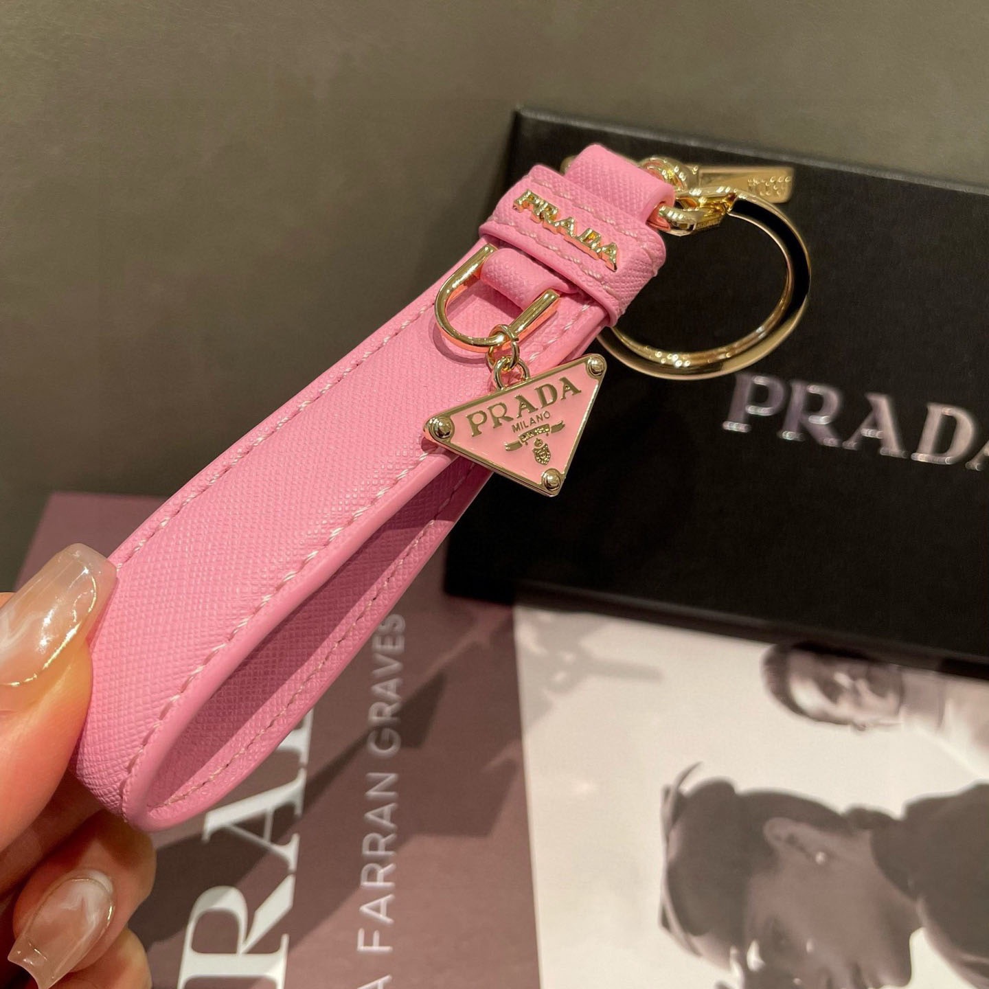 Prada Saffiano Leather Keychain - FashionPlug