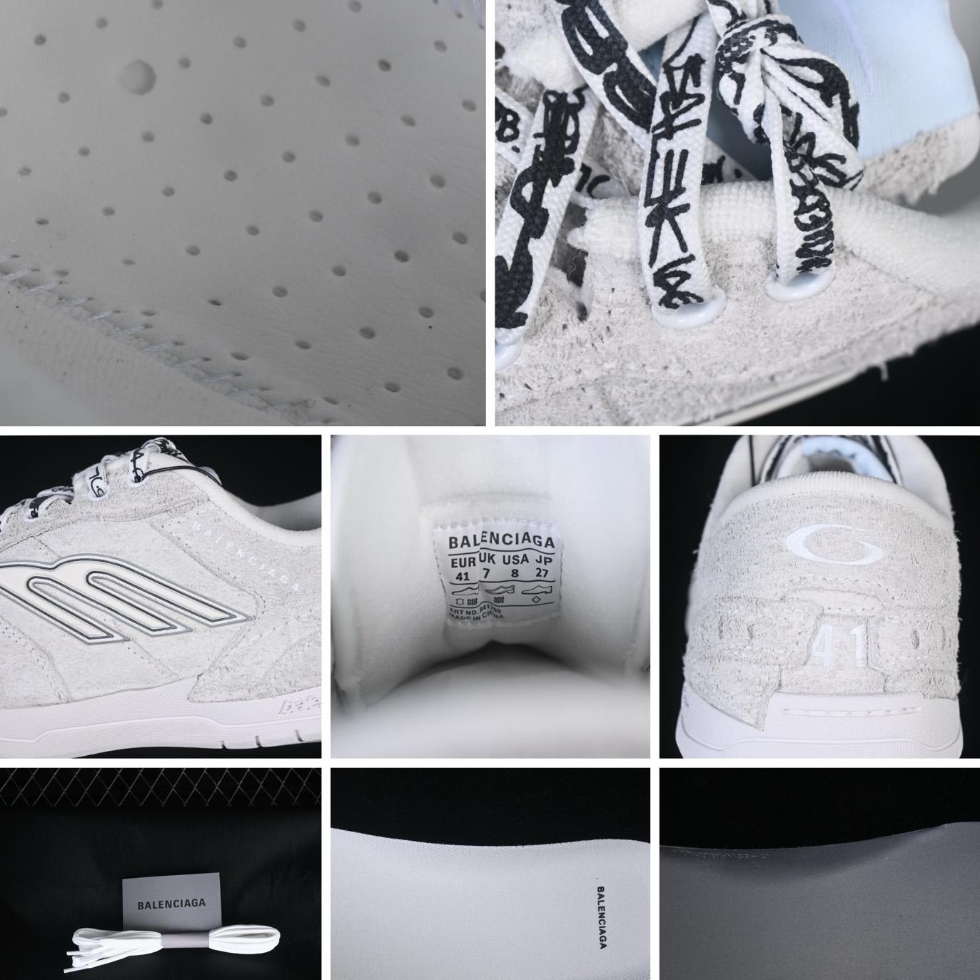 Balenciaga Hamptons Sneaker In Off-white And Black Brushed Suede Cowskin - FashionPlug