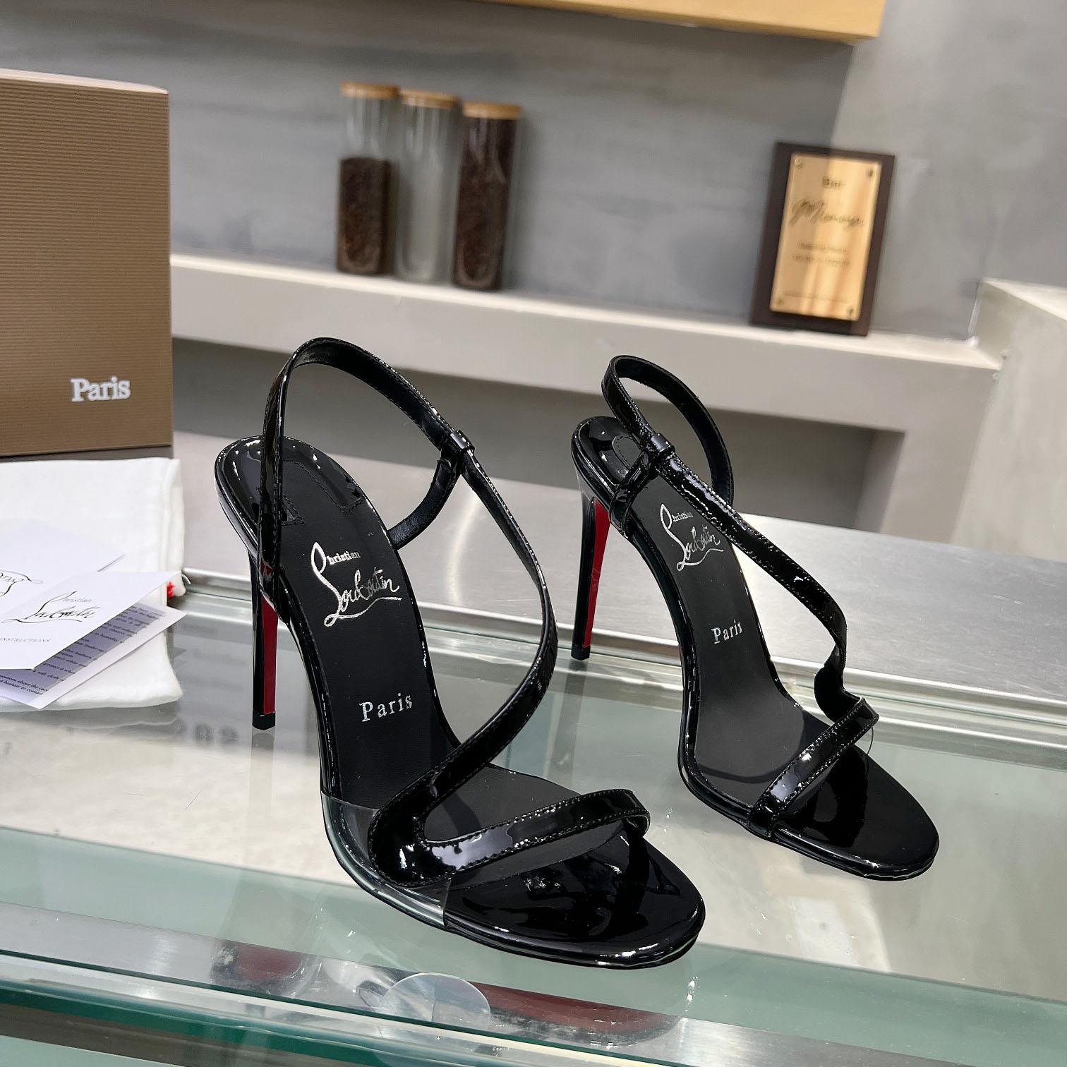 Christian Louboutin Rosa Z  100 mm Sandals  Patent Calf Leather - Black  - FashionPlug