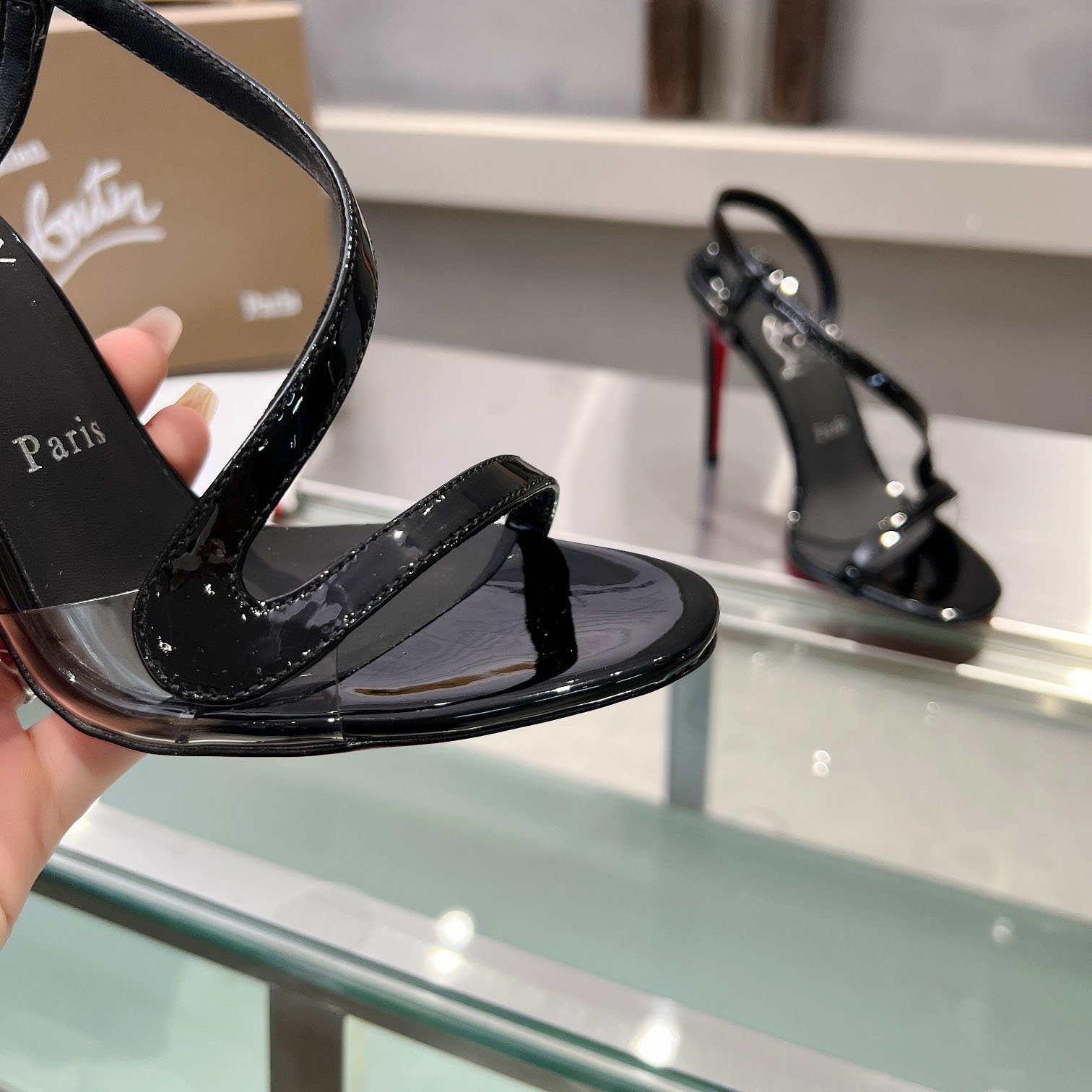 Christian Louboutin Rosa Z  100 mm Sandals  Patent Calf Leather - Black  - FashionPlug